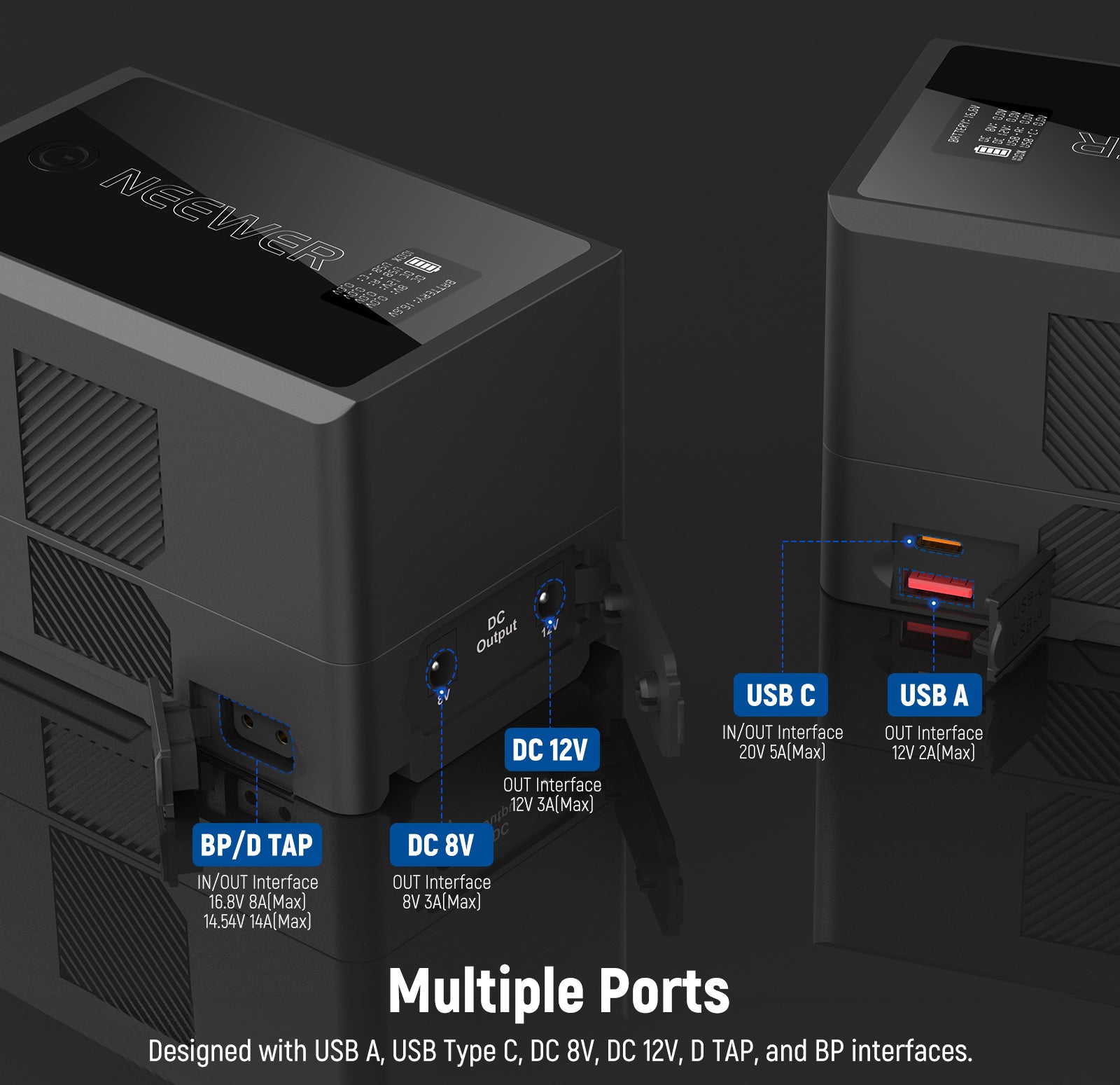 NEEWER PS150E Small V Mount Battery is versatile with multiple ports.
