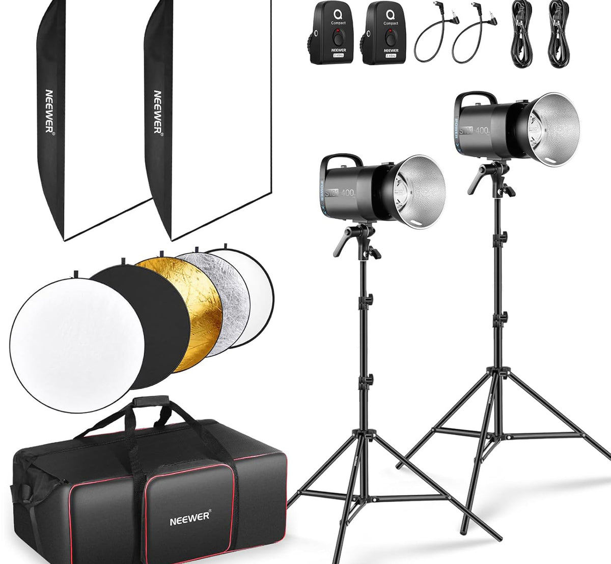 NEEWER 2 Pack S101-400W PRO Studio Strobe Light Kit