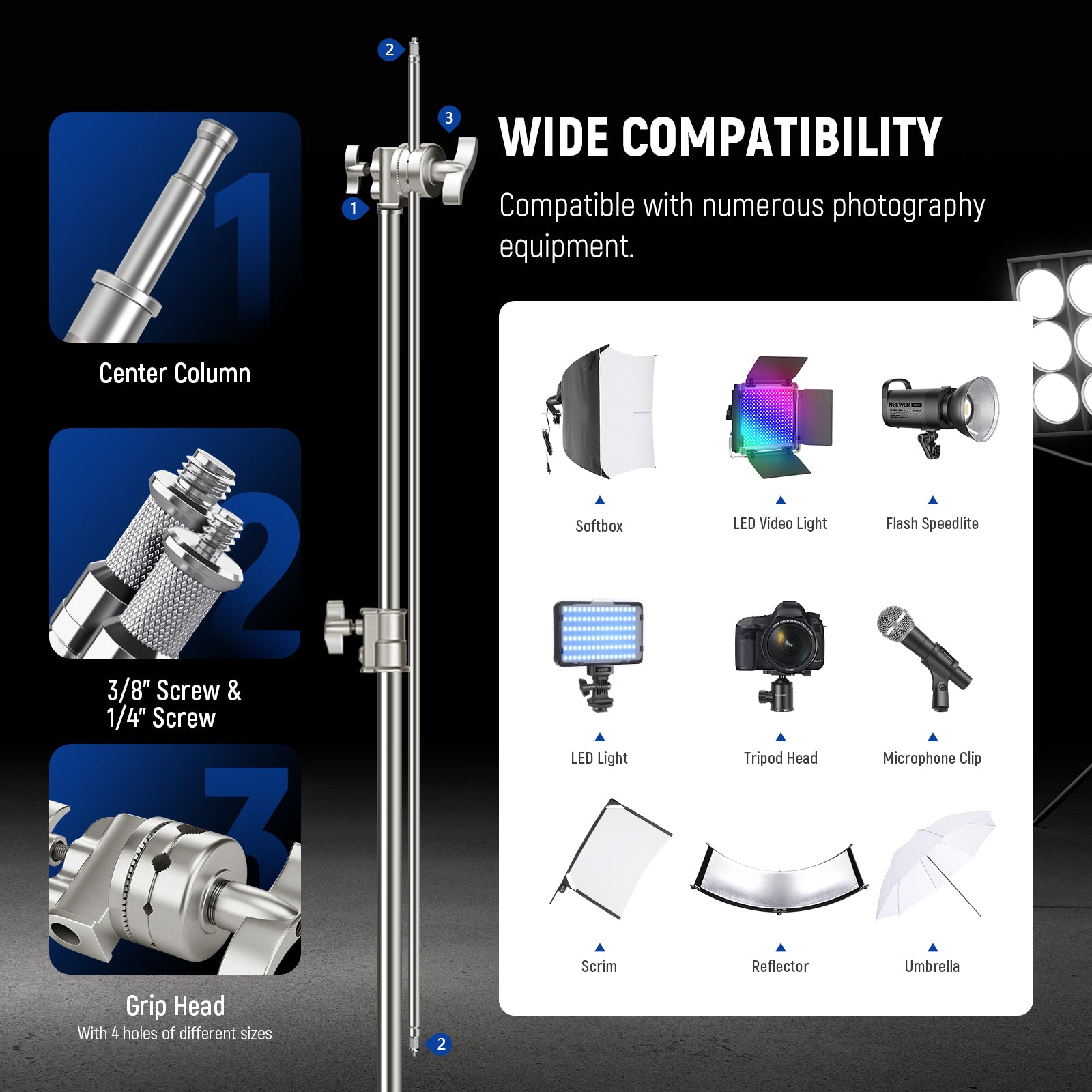 Wide Compatibility of the NEEWER SC340AW Air Cushion C Stand