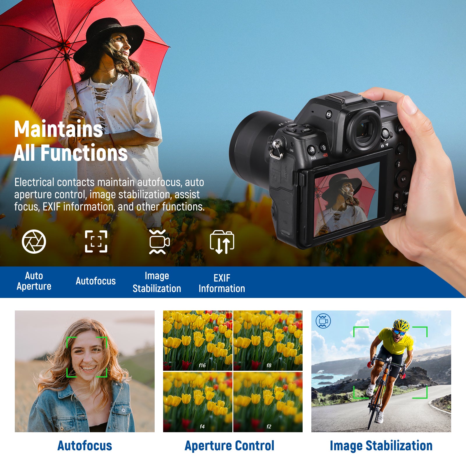 NEEWER NW-ETZ FE/E Mount Lens to Z Mount Lens Adapter can maintain all functions.