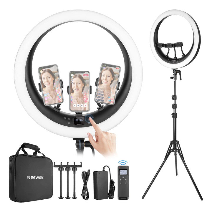 NEEWER RP19H 19 Inch LED Ring Light With 3 Phone Holders & Remote Shutter
