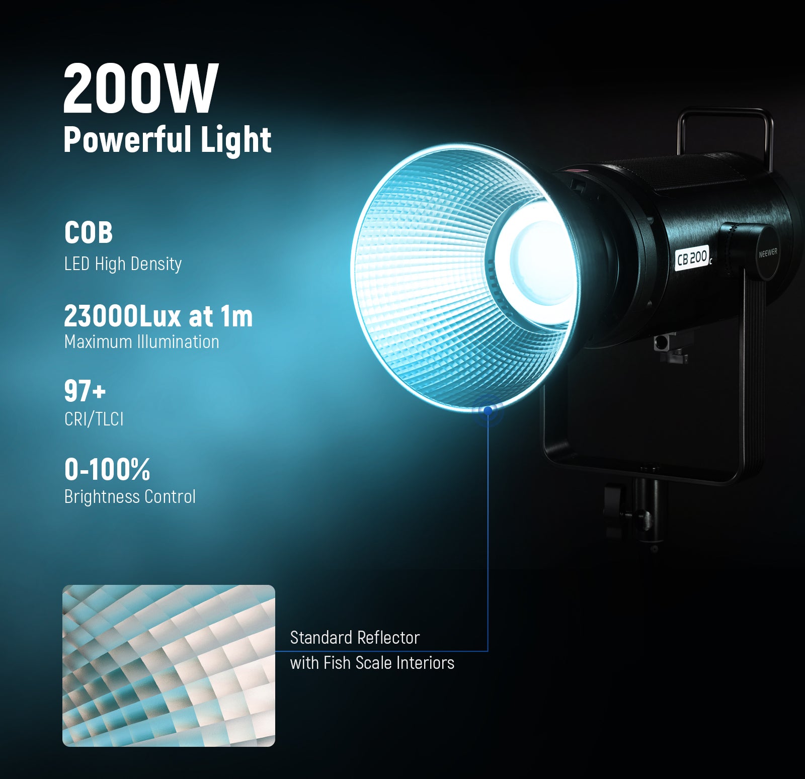 NEEWER CB200C provides a 200W powerful continuous light source without blinks