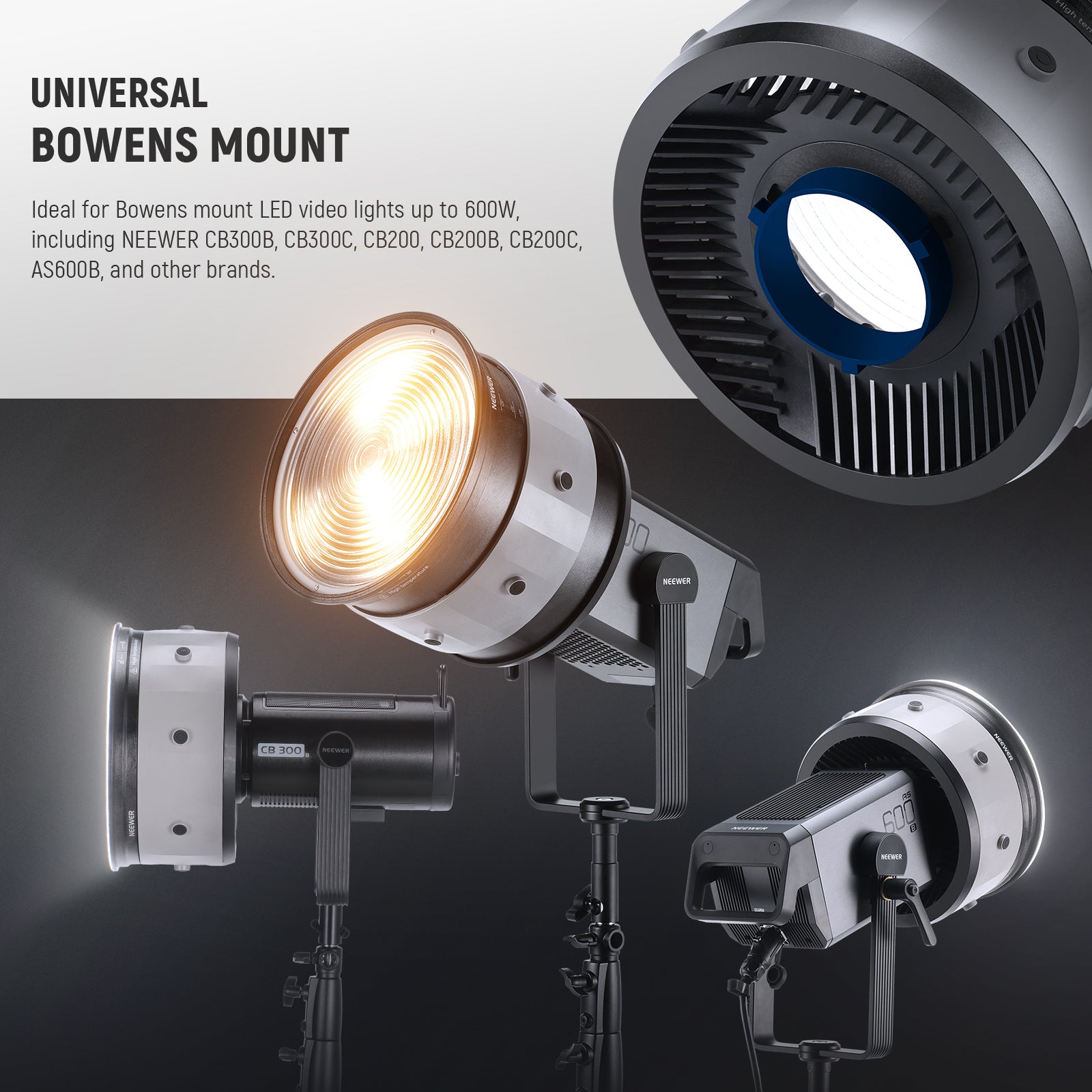 NEEWER CSF10 Fresnel Lens Kit is ideal for Bowens mount LED video lights of up to 600W