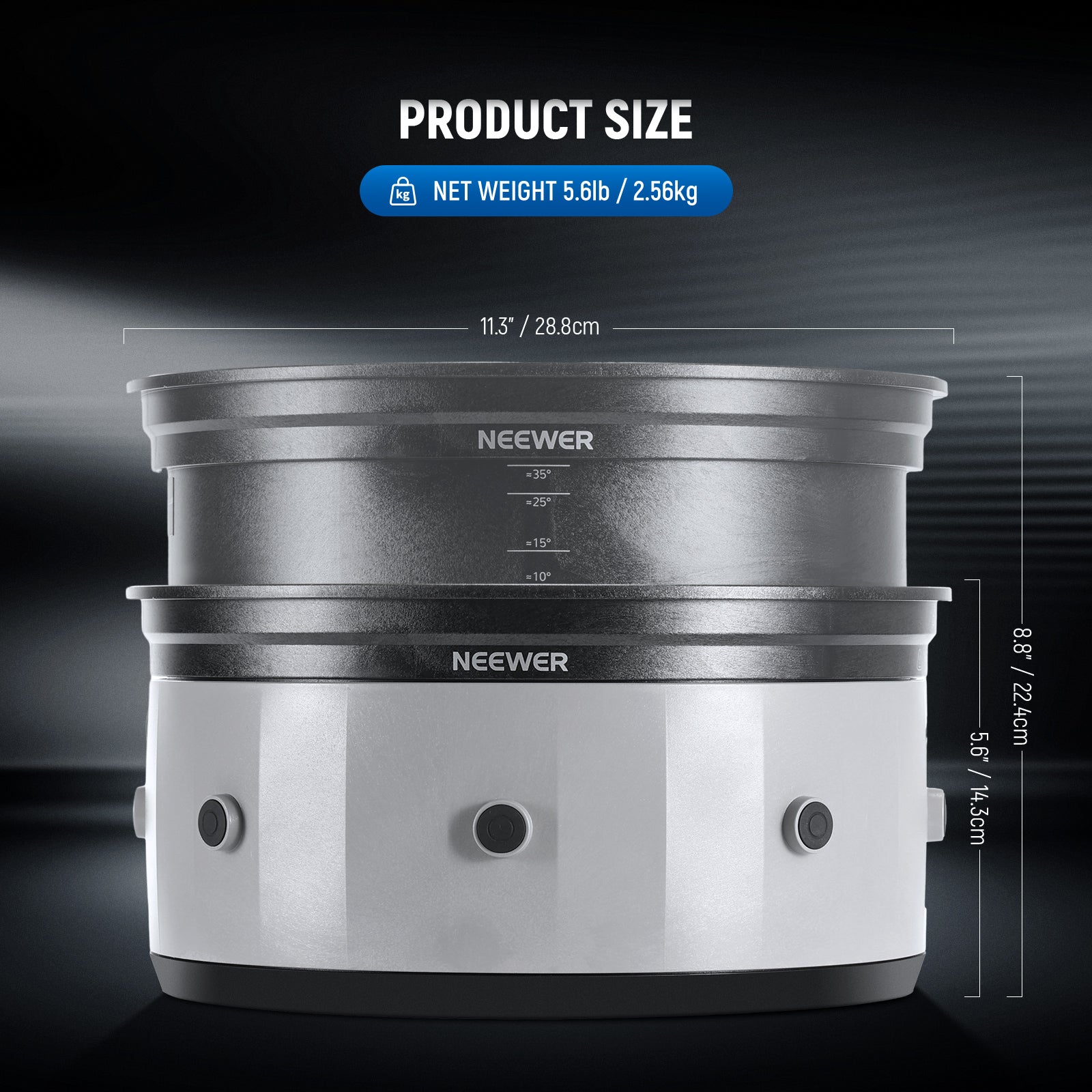 11.3"/28.8cm diameter suits most LED video lights.