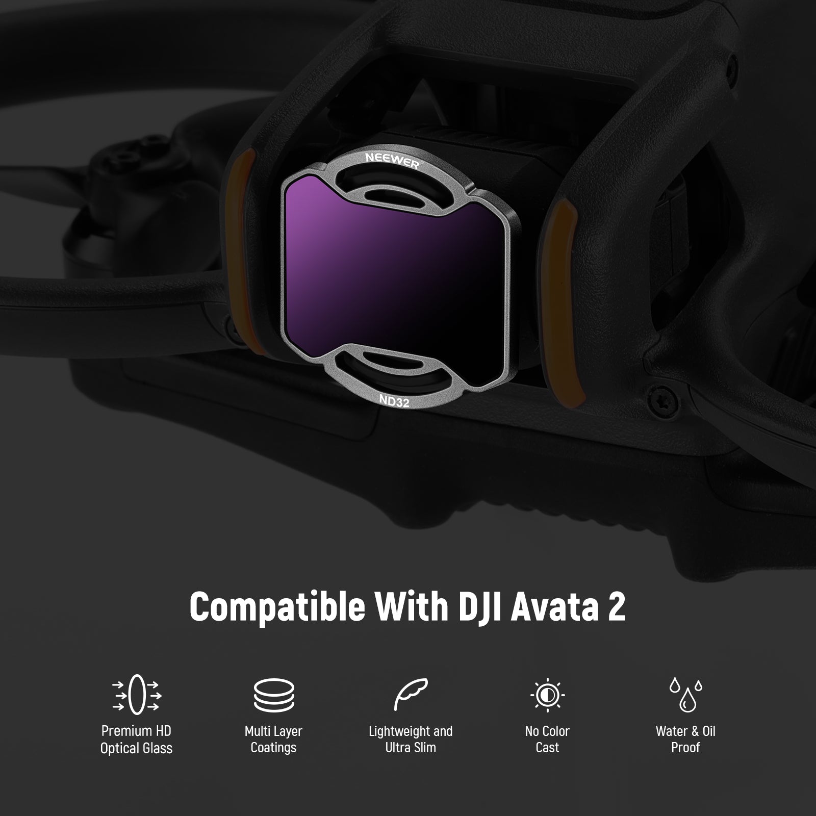 NEEWER ND Filter Set Compatible with DJI Avata 2 includes ND8, ND16, ND32, and ND64