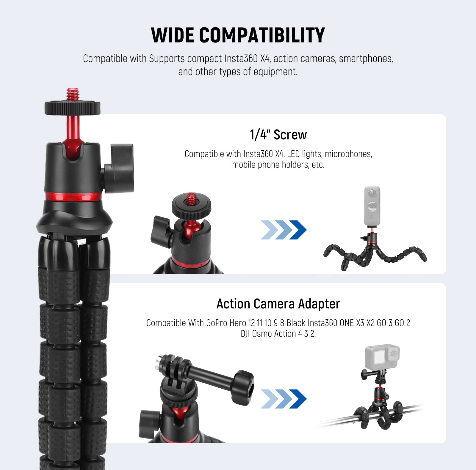 Wide Compatibility of the NEEWER T72 Flexible Mini Phone Tripod