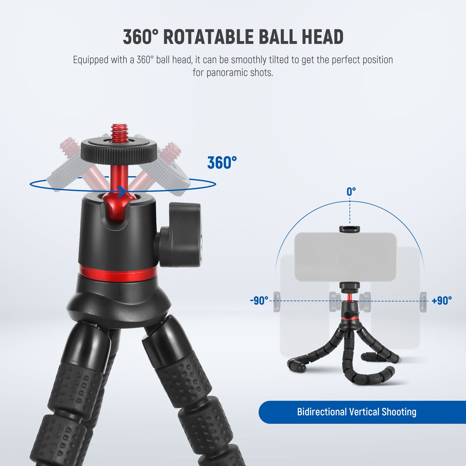 NEEWER T72 Flexible Mini Phone Tripod features a 360° Rotable Ball Head