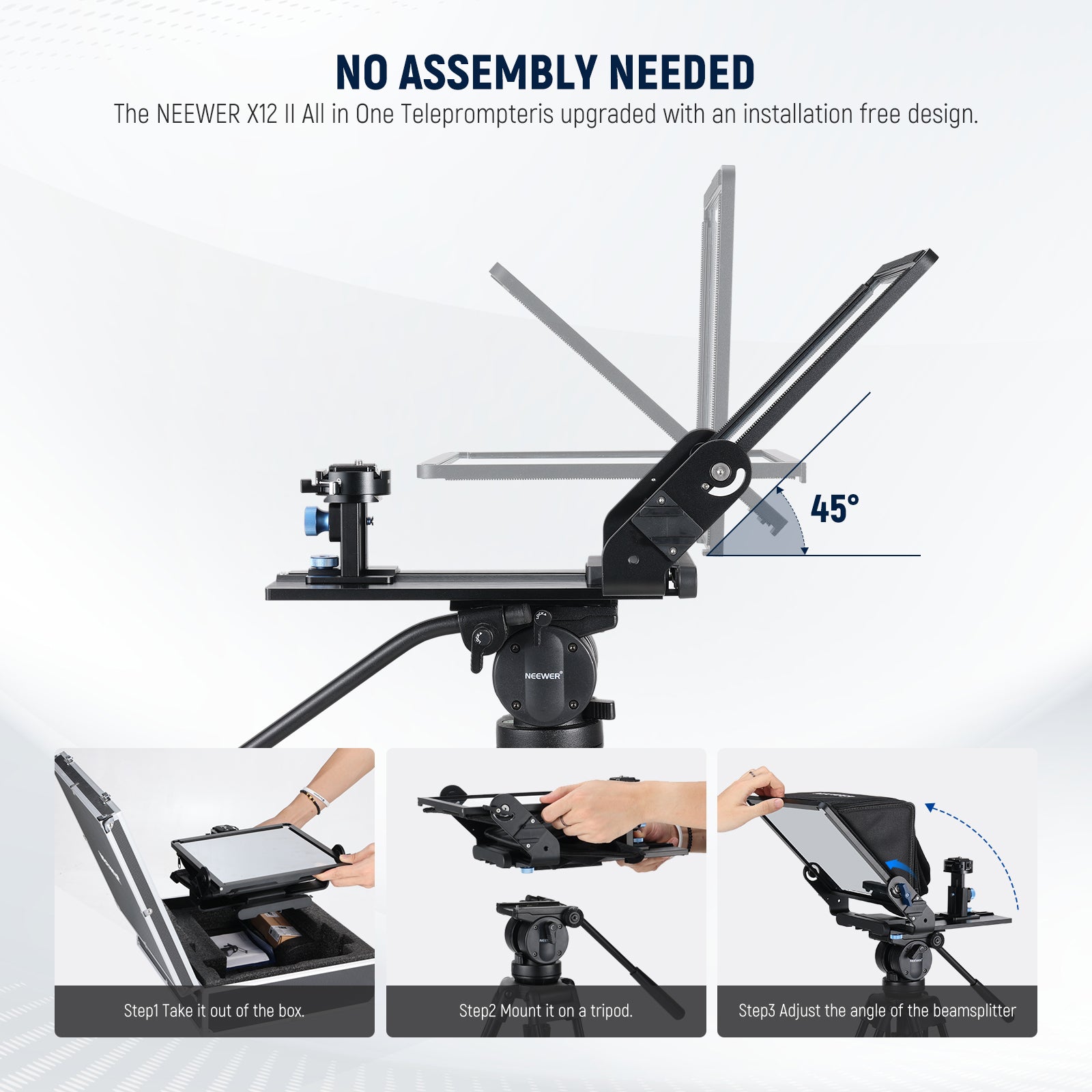 NEEWER X12II Video Teleprompter is upgraded with an installation free design.