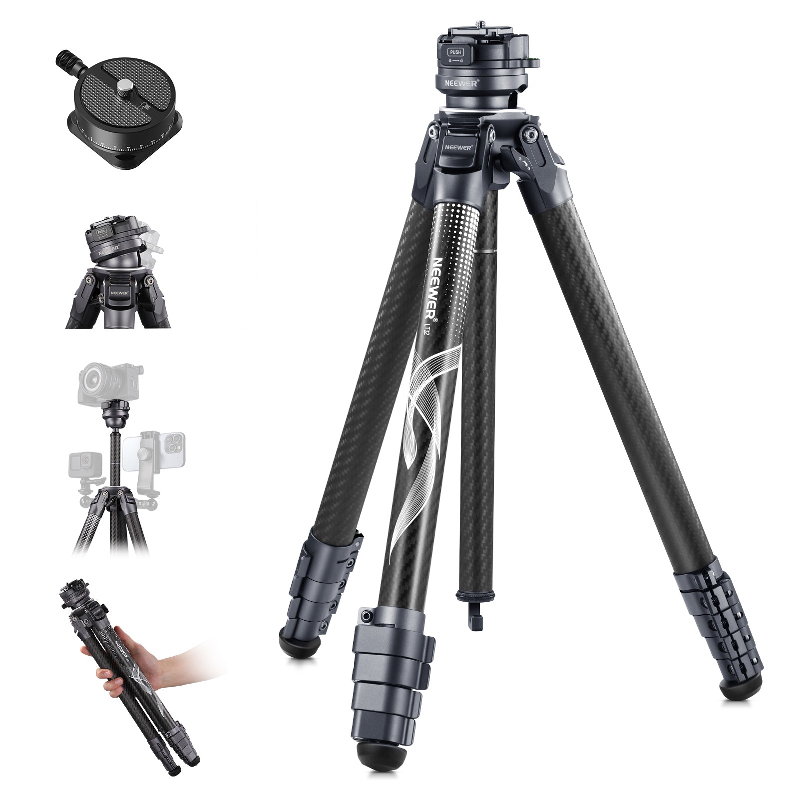 NEEWER LT32 Carbon Fiber Travel Tripod with QR plate Kit