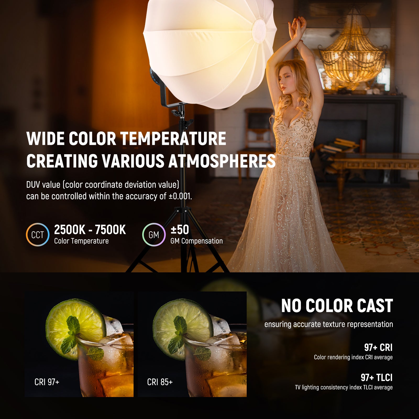 NEEWER CB300C COB RGBWW LED Video Light has wide color temperature.