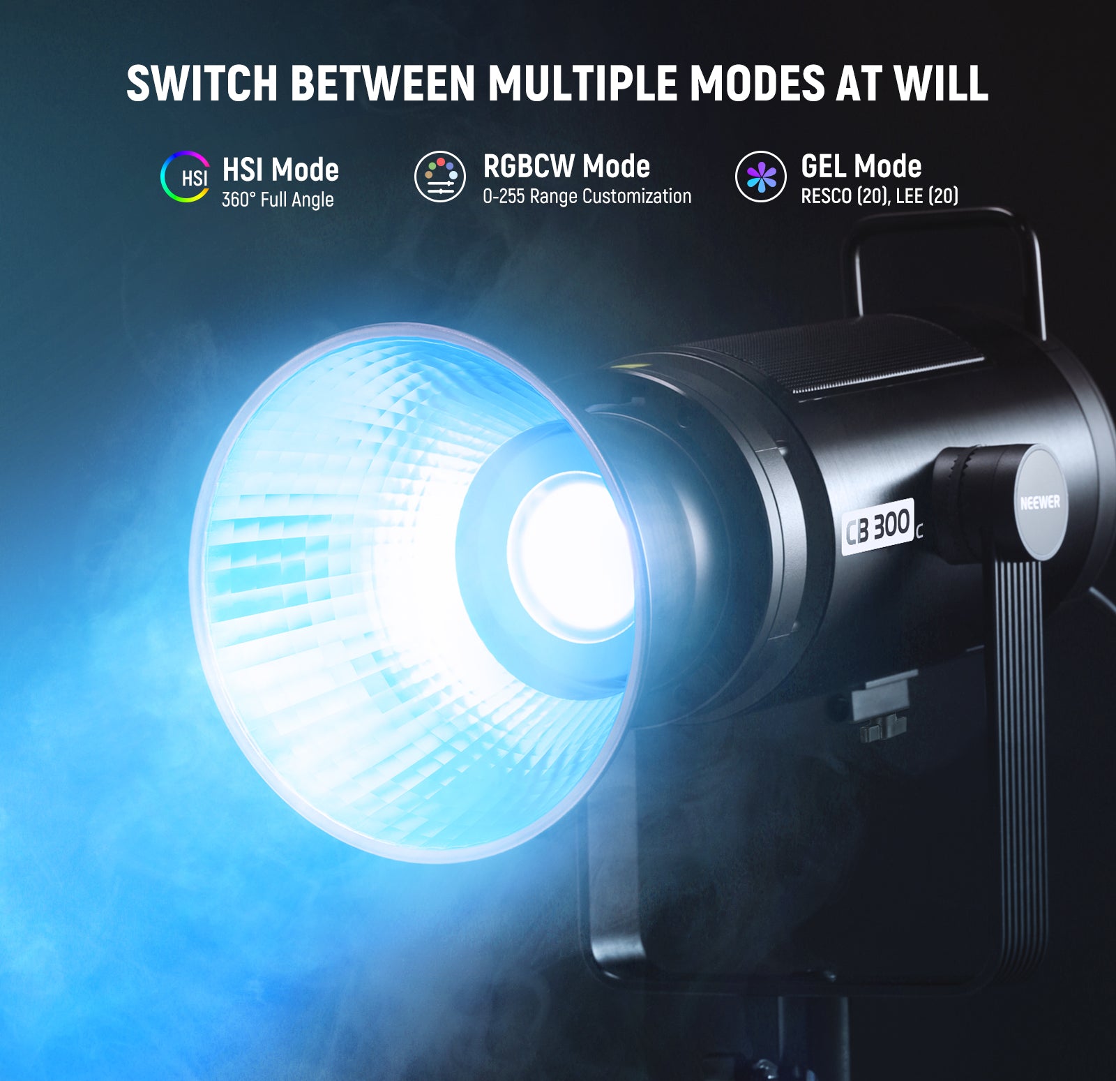 NEEWER CB300C COB LED Video Light features multiple modes.