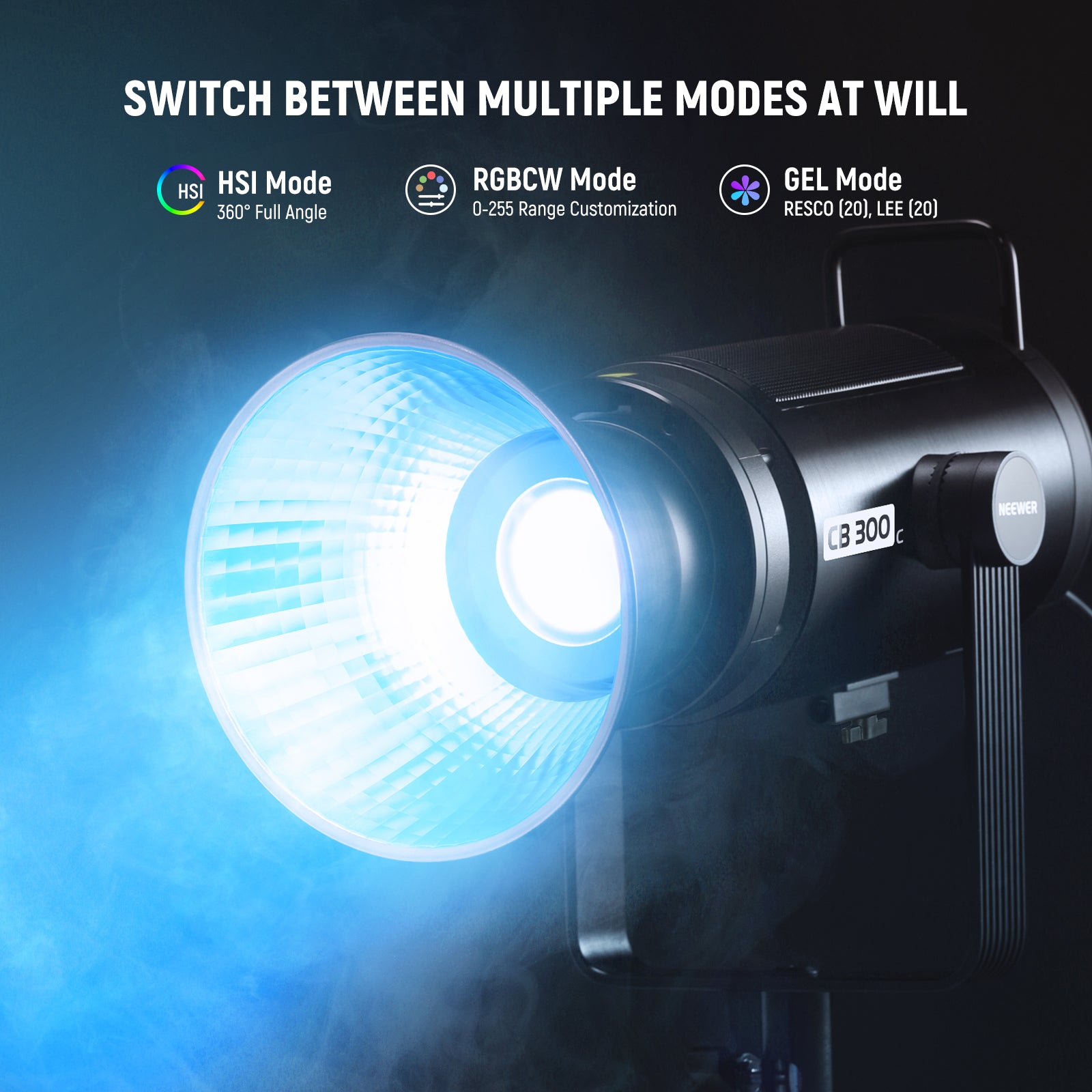 NEEWER CB300C COB LED Video Light features multiple modes.