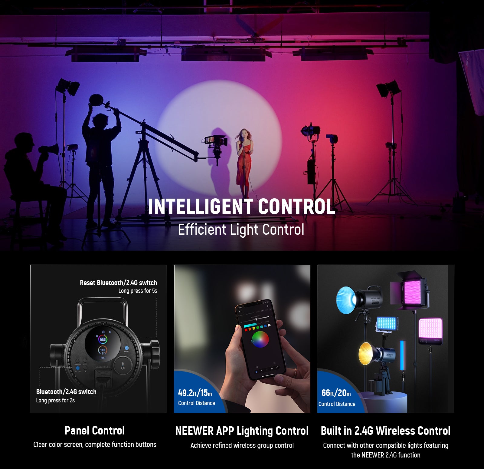 Methods for Controlling NEEWER CB300C 300W COB RGBWW LED Video Light