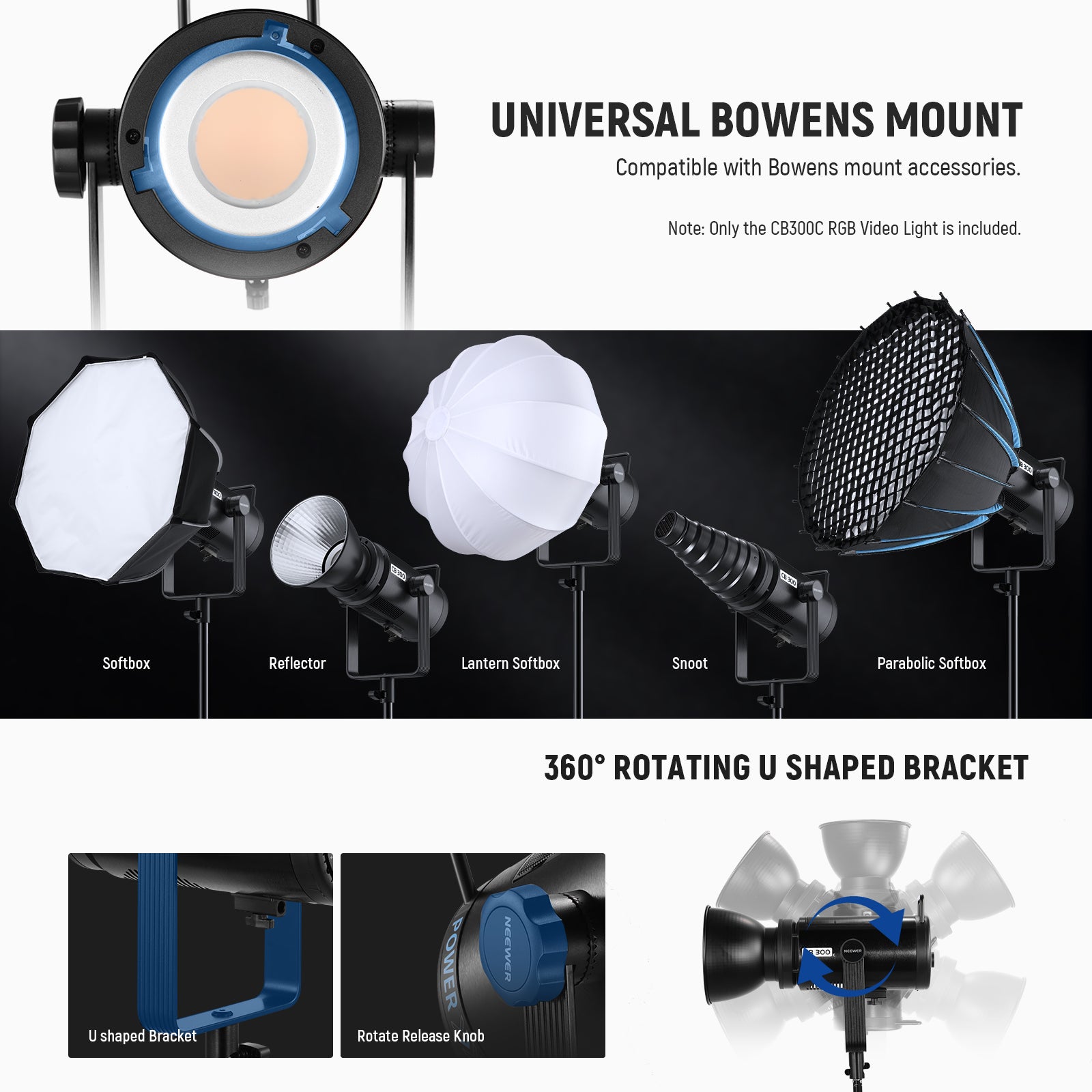 A Bowens mount helps attach additional accessories