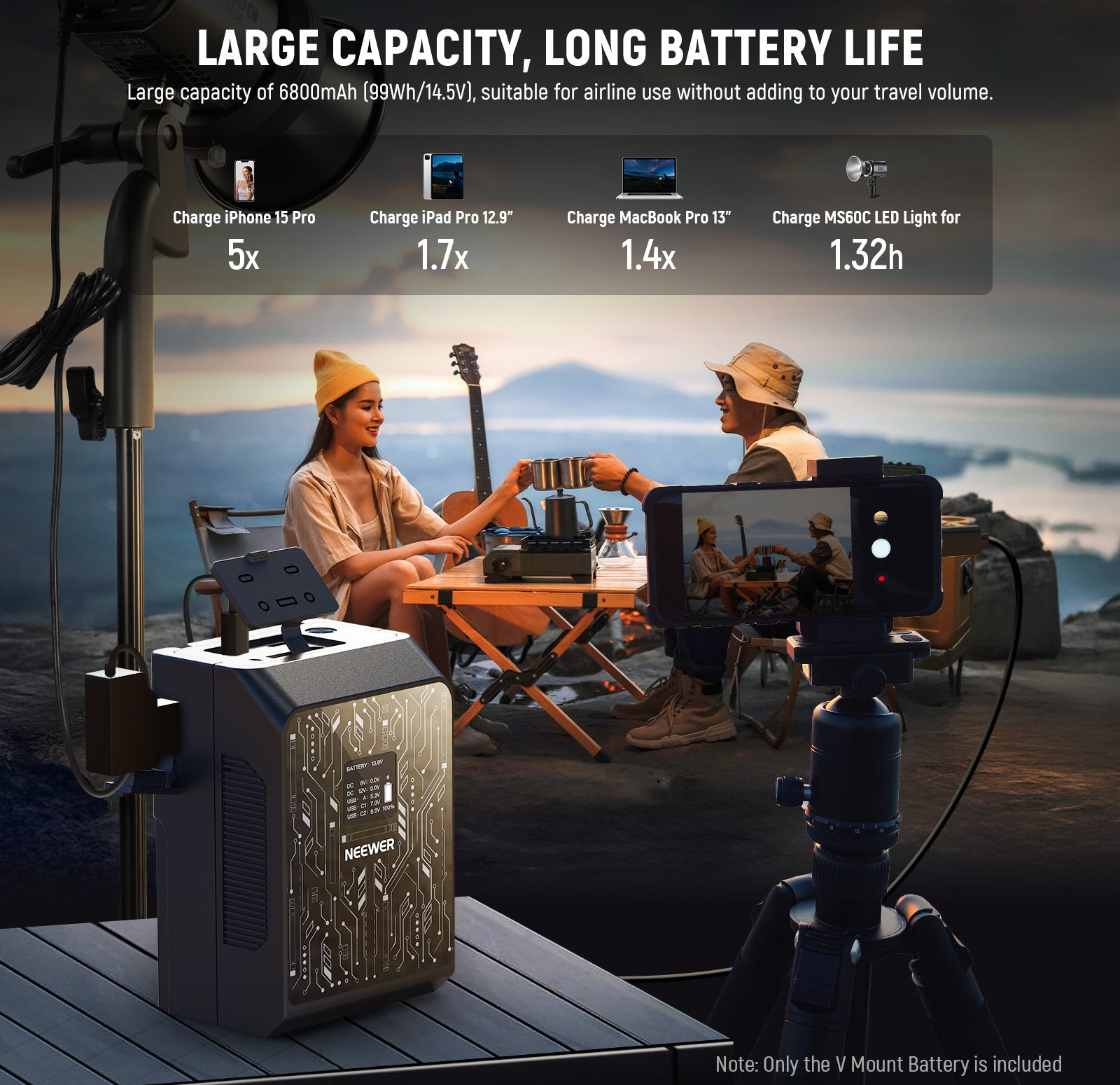 6800mAh large capacity is versatile for all your filmmaking video rigs.