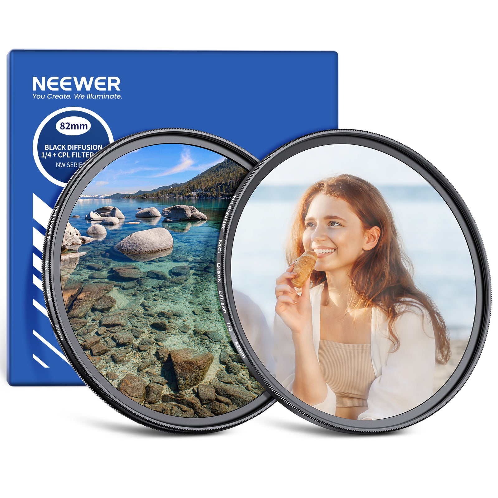 NEEWER 2 Pack Black Mist Diffusion 1/4 + CPL Filter Set