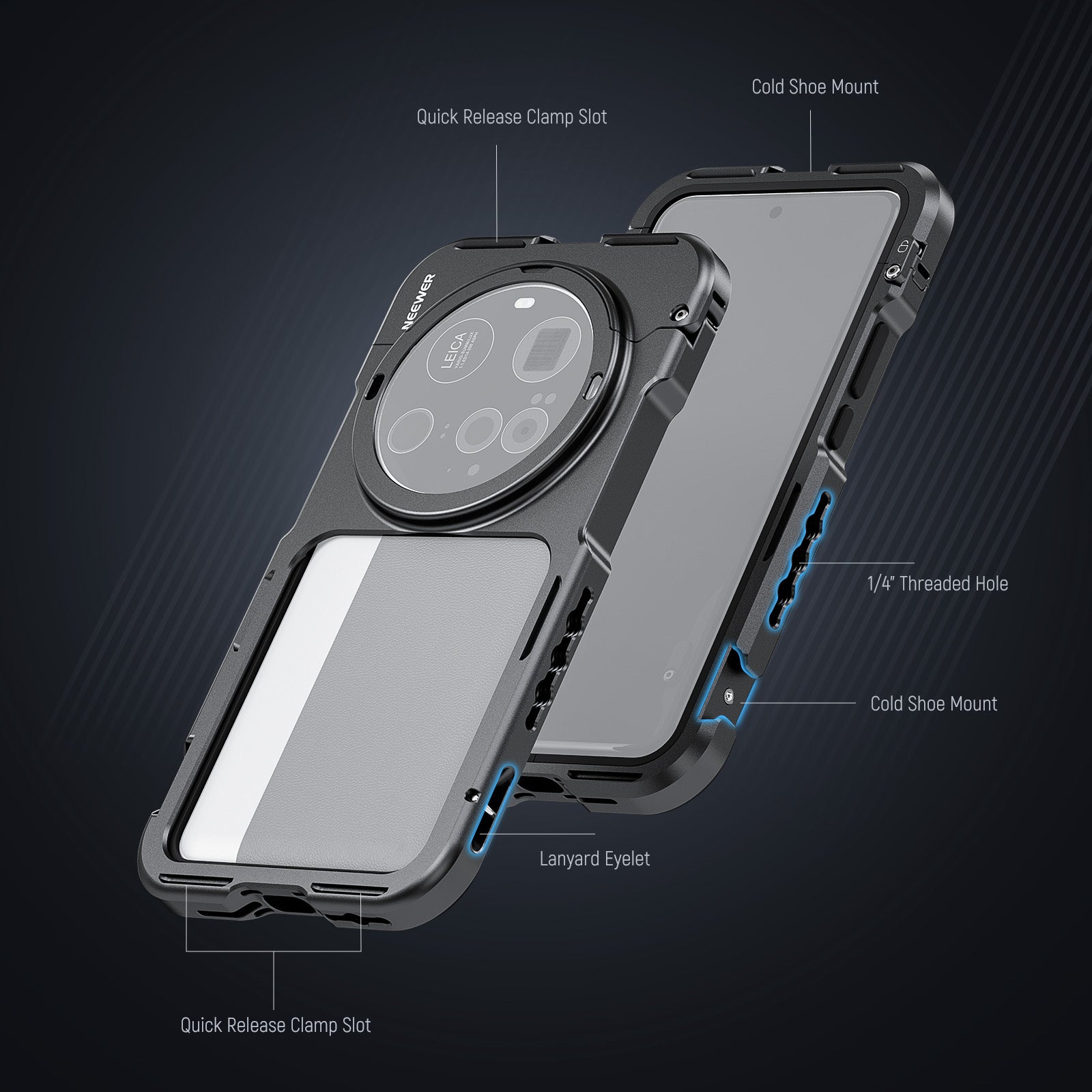 NEEWER PA091 Phone Cage features with 1/4" threads and cold shoe mounts