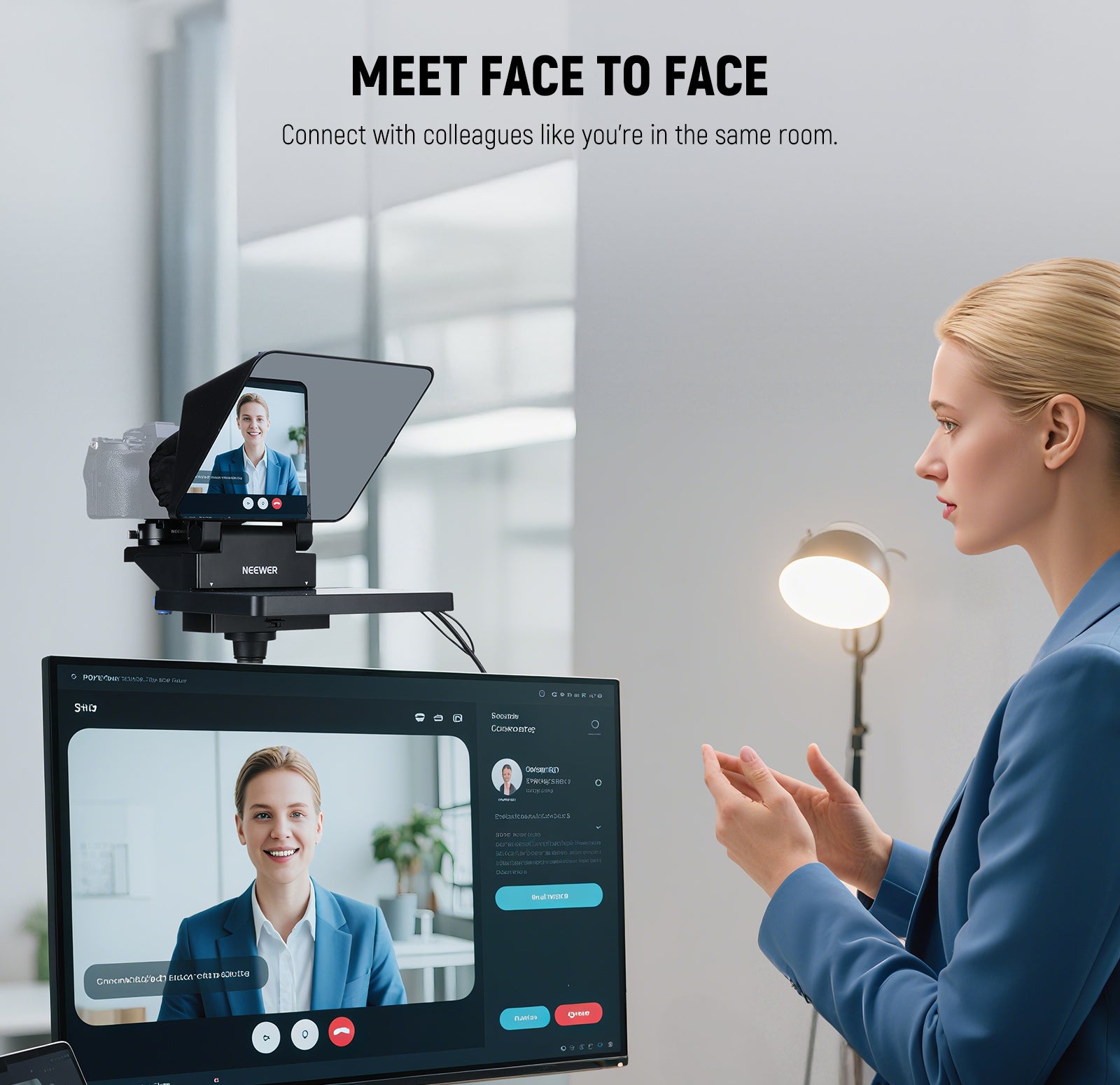 NEEWER X11 2-In-1 Pro Teleprompter with Monitor allows for connecting with colleagues as if you are in the same room.