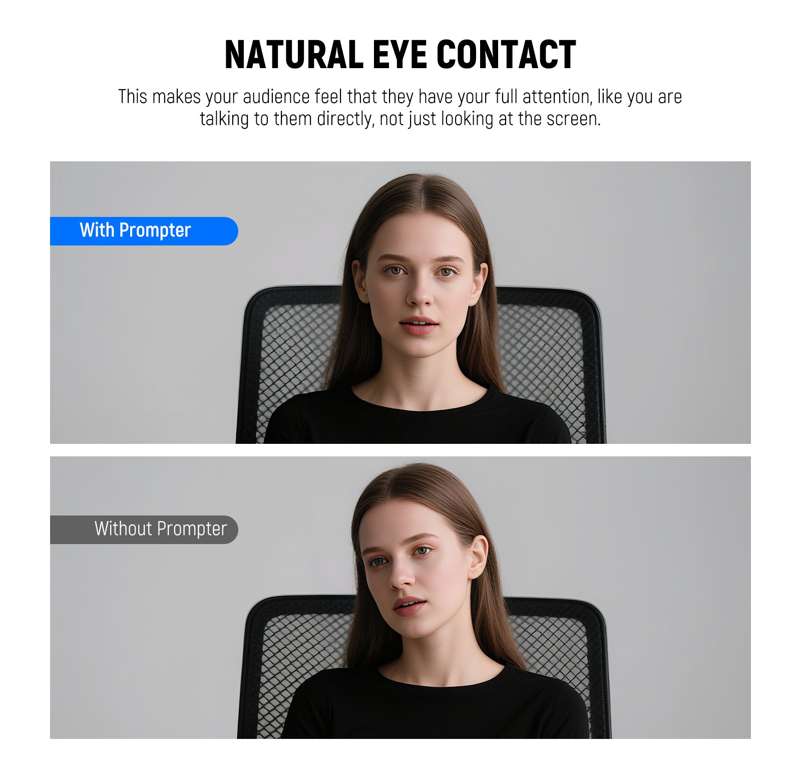 NEEWER X11 2-In-1 Pro Teleprompter allows for natural eye contact.