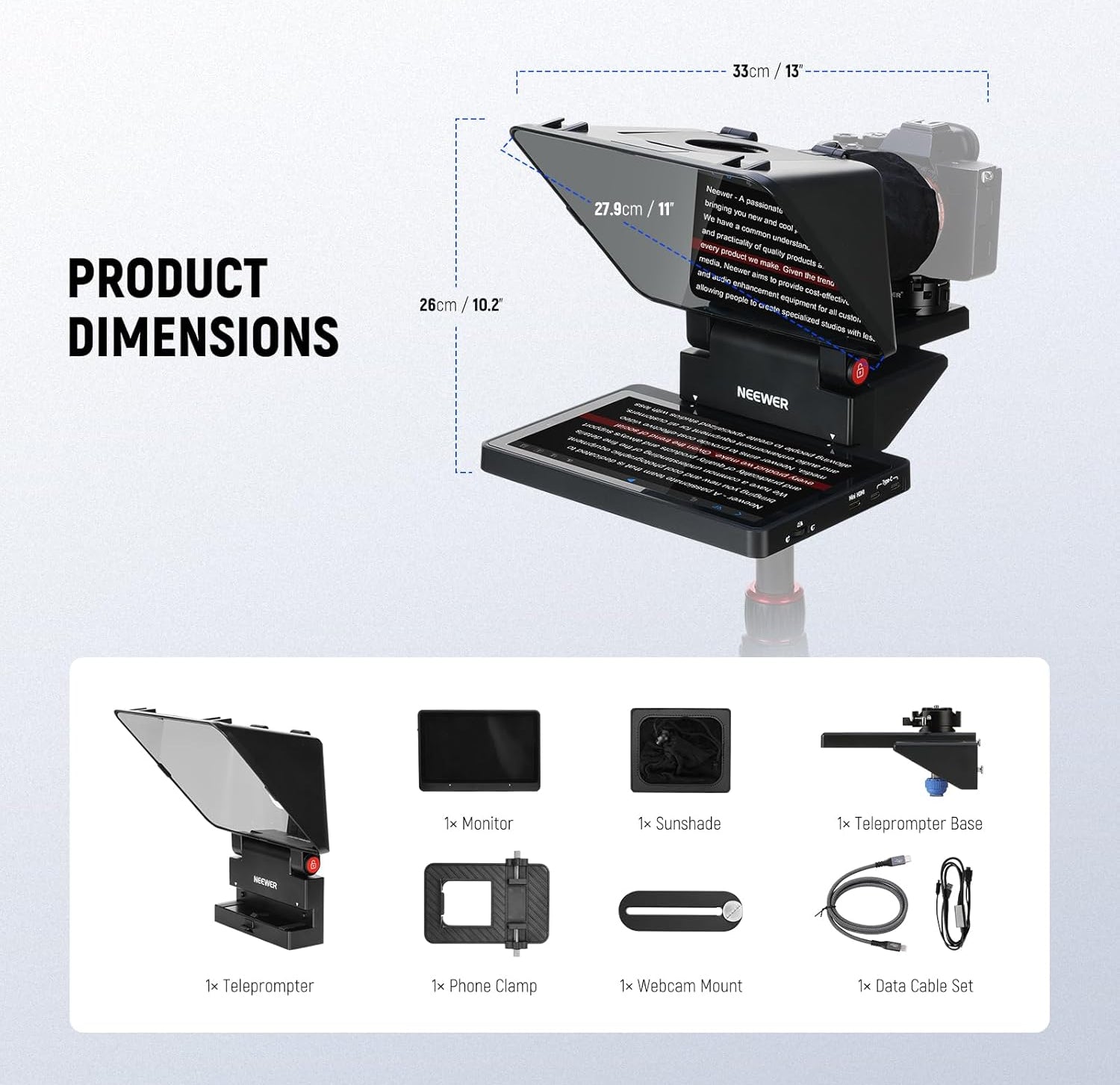 Package Contents of the NEEWER X11 2-In-1 Pro Teleprompter with Monitor