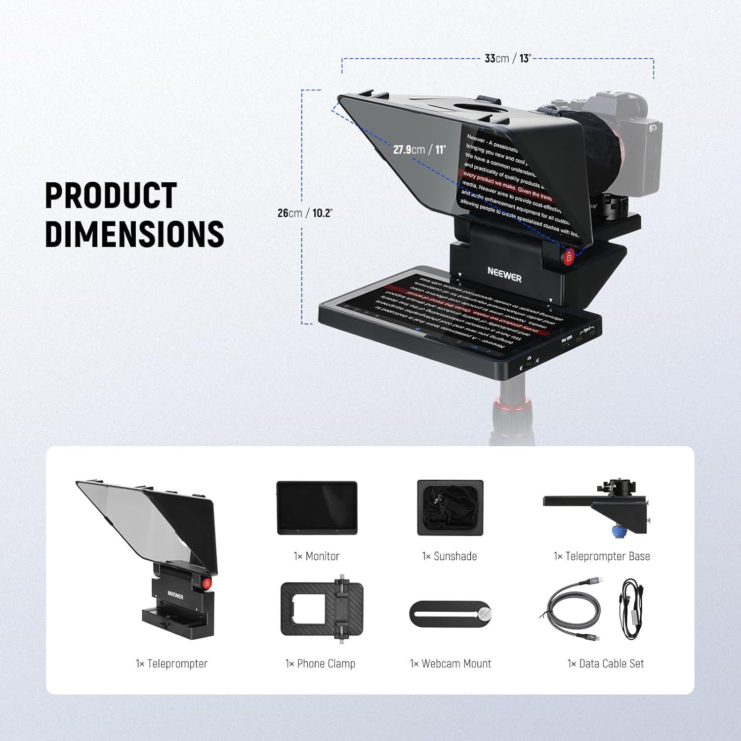 Package Contents of the NEEWER X11 2-In-1 Pro Teleprompter with Monitor
