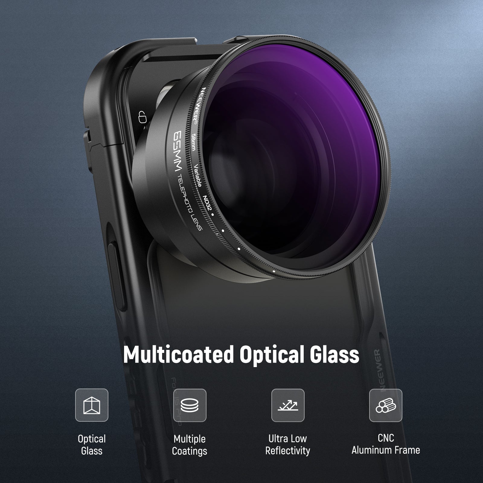 This NEEWER 58mm Variable ND2-32 Filter features multicoated optical glass.