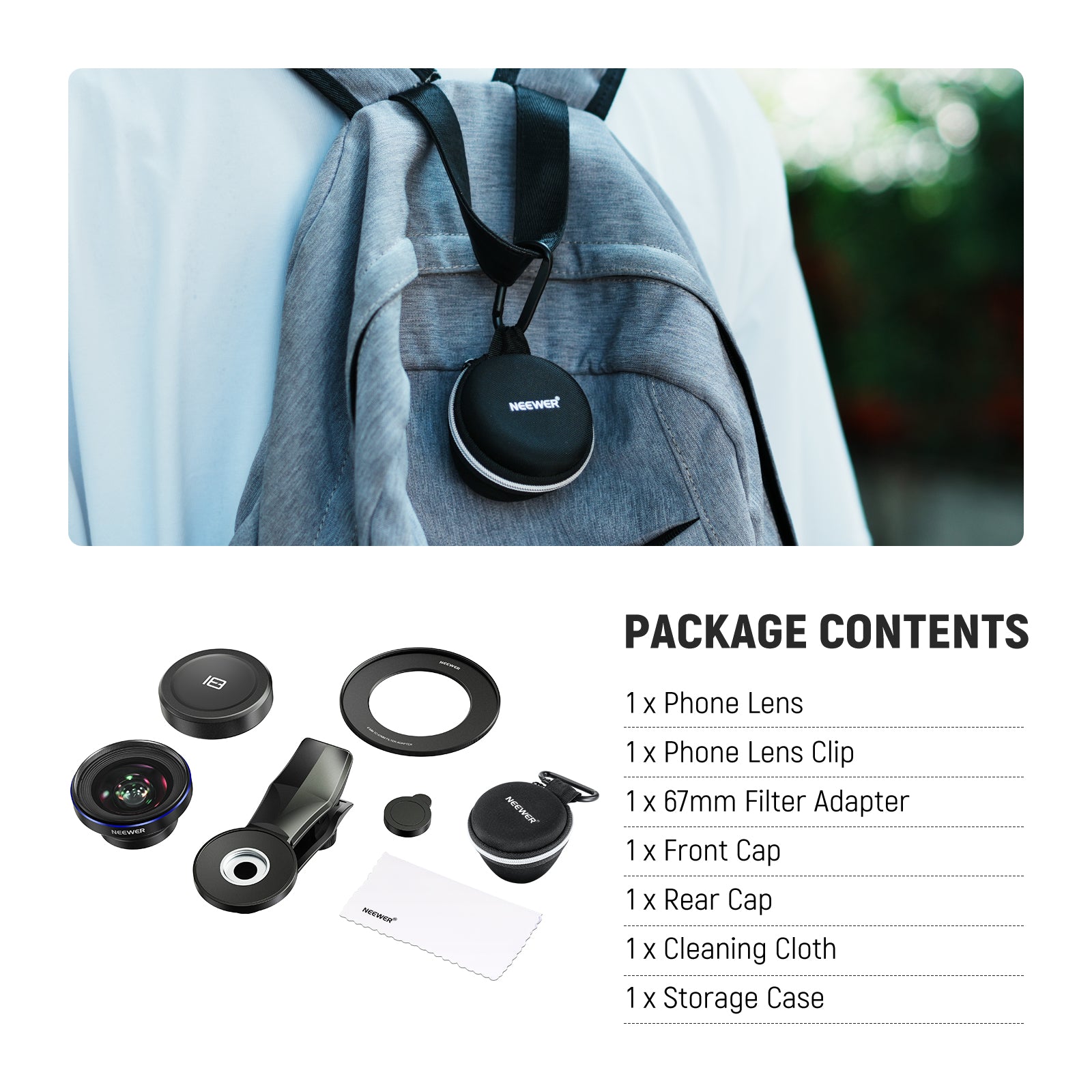 Package Contents of the NEEWER LS-42 PRO 18mm 100° Wide Angle Lens