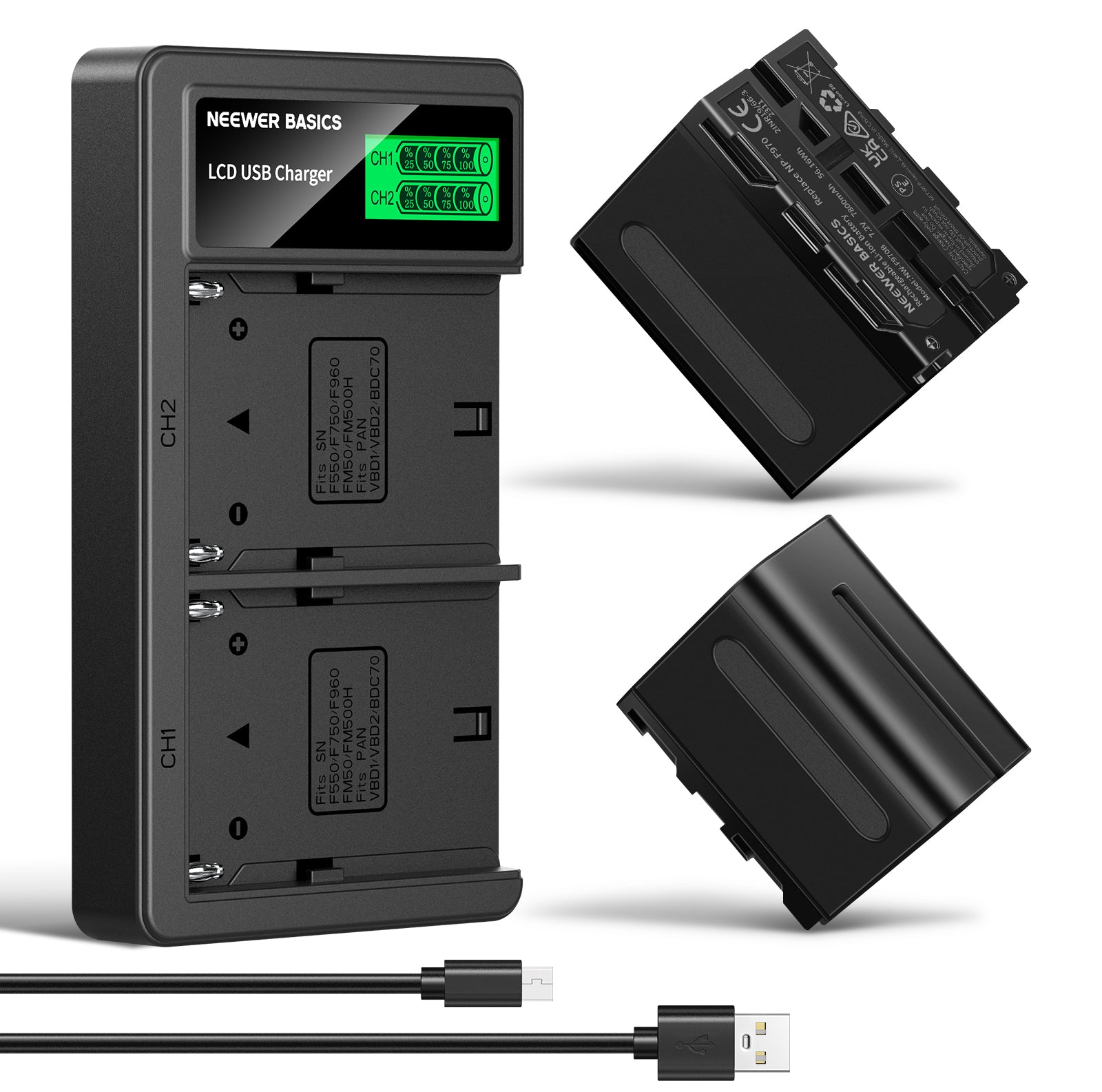 NEEWER NW-F970B 2Pcs NP-F970 7800mAh Replacement Battery