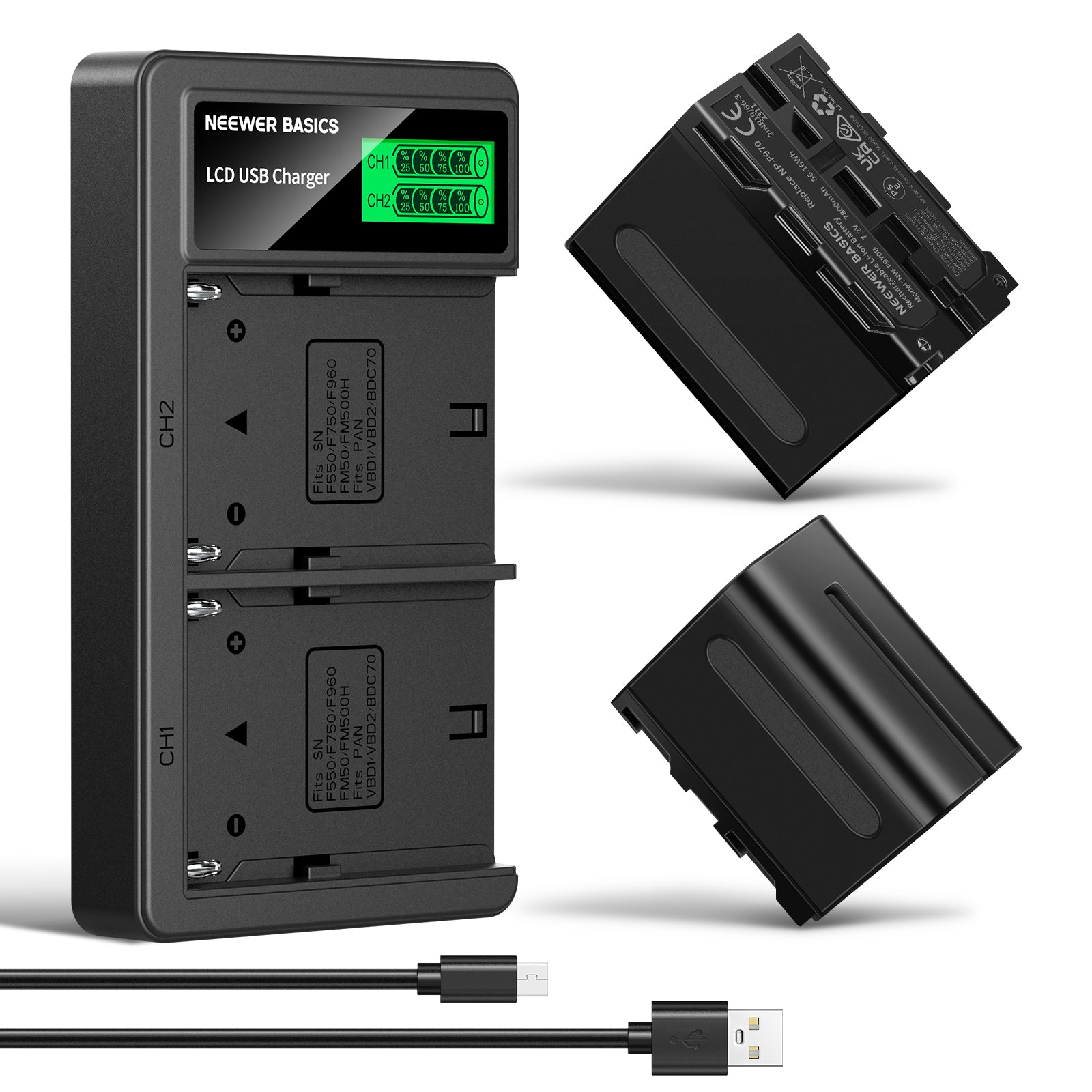 NEEWER NW-F970B 2Pcs NP-F970 7800mAh Replacement Battery