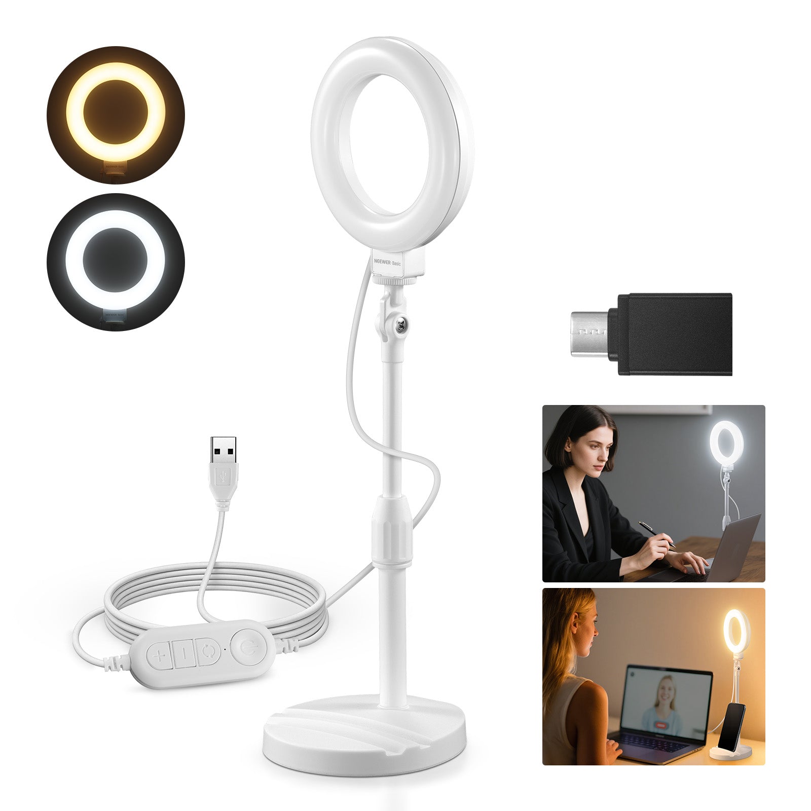 NEEWER BR60 5"/13cm Selfie Ring Light with Desk Stand