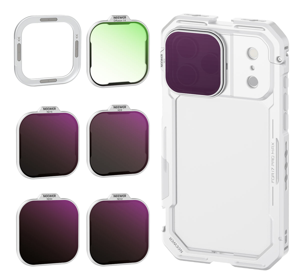 NEEWER FL-I Series B Filter Set for iPhone 17 Pro/Pro Max Phone Cage - Silver