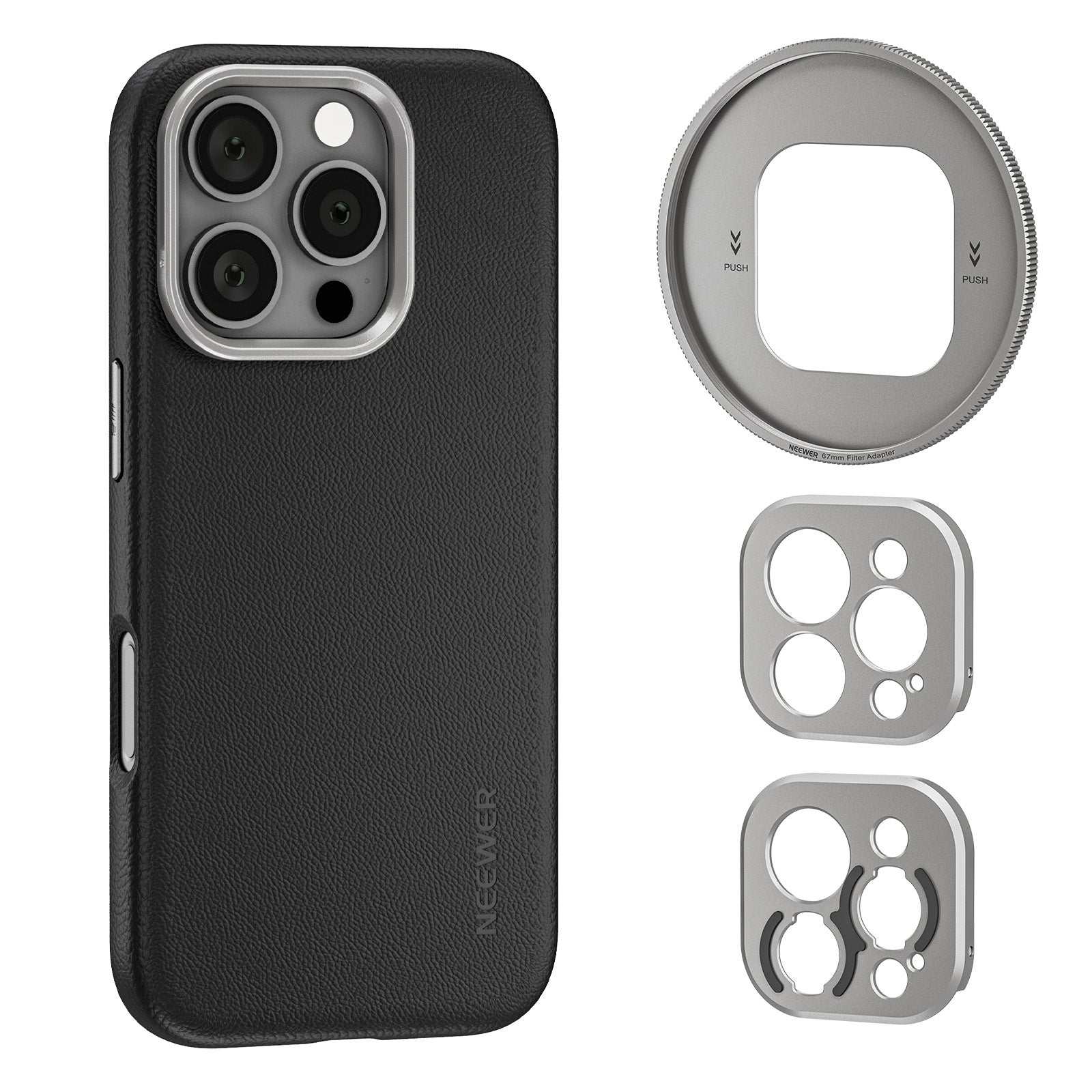 NEEWER PA083P Black Case with 3 Backplates for iPhone 16 Pro