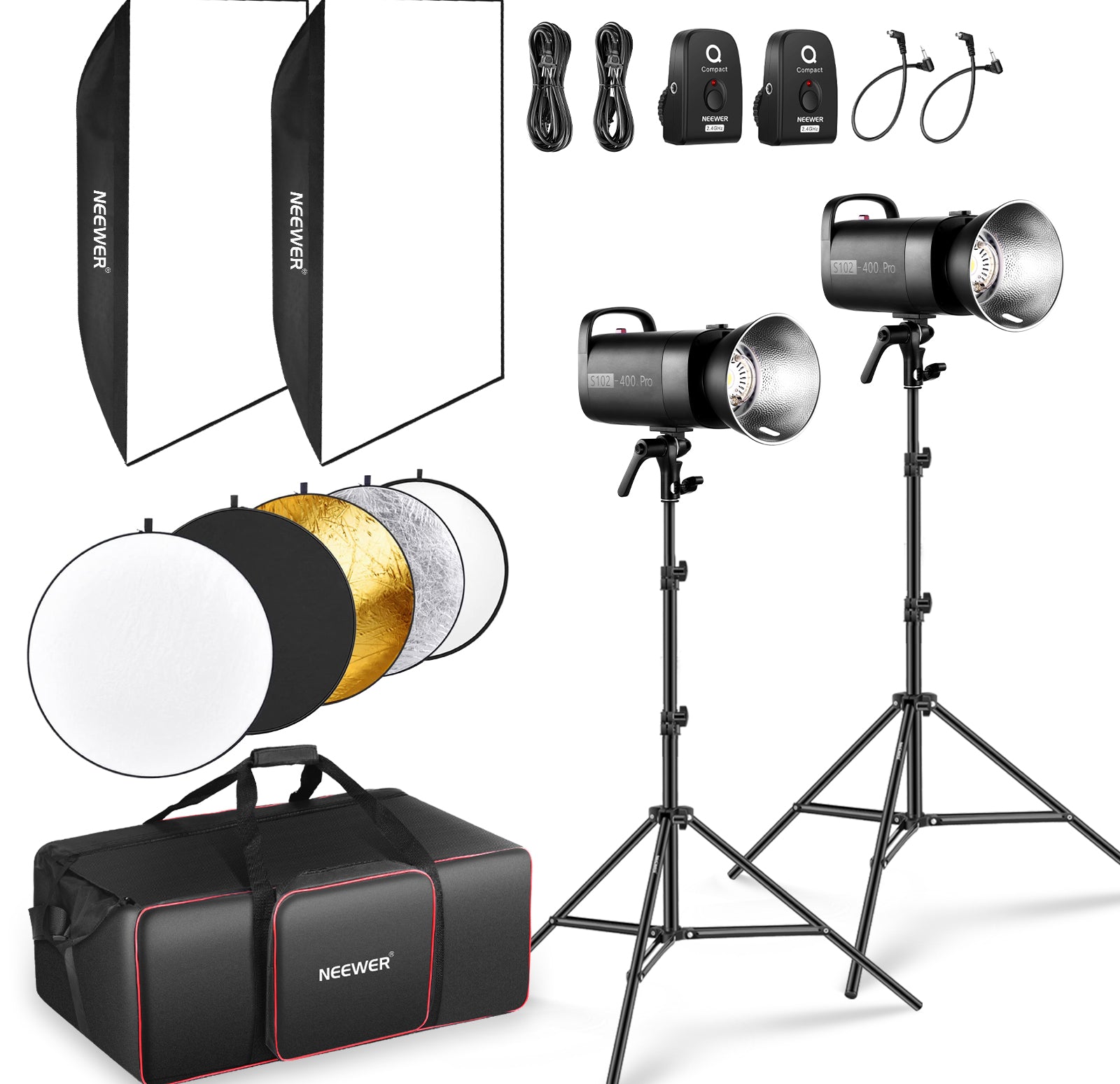 NEEWER 2 Pack S102-400W PRO Studio Monolight Flash Kit