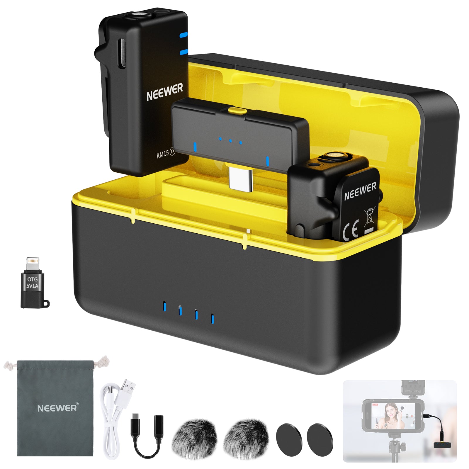 NEEWER KM15 USB C Mini Wireless Lavalier Microphone Set