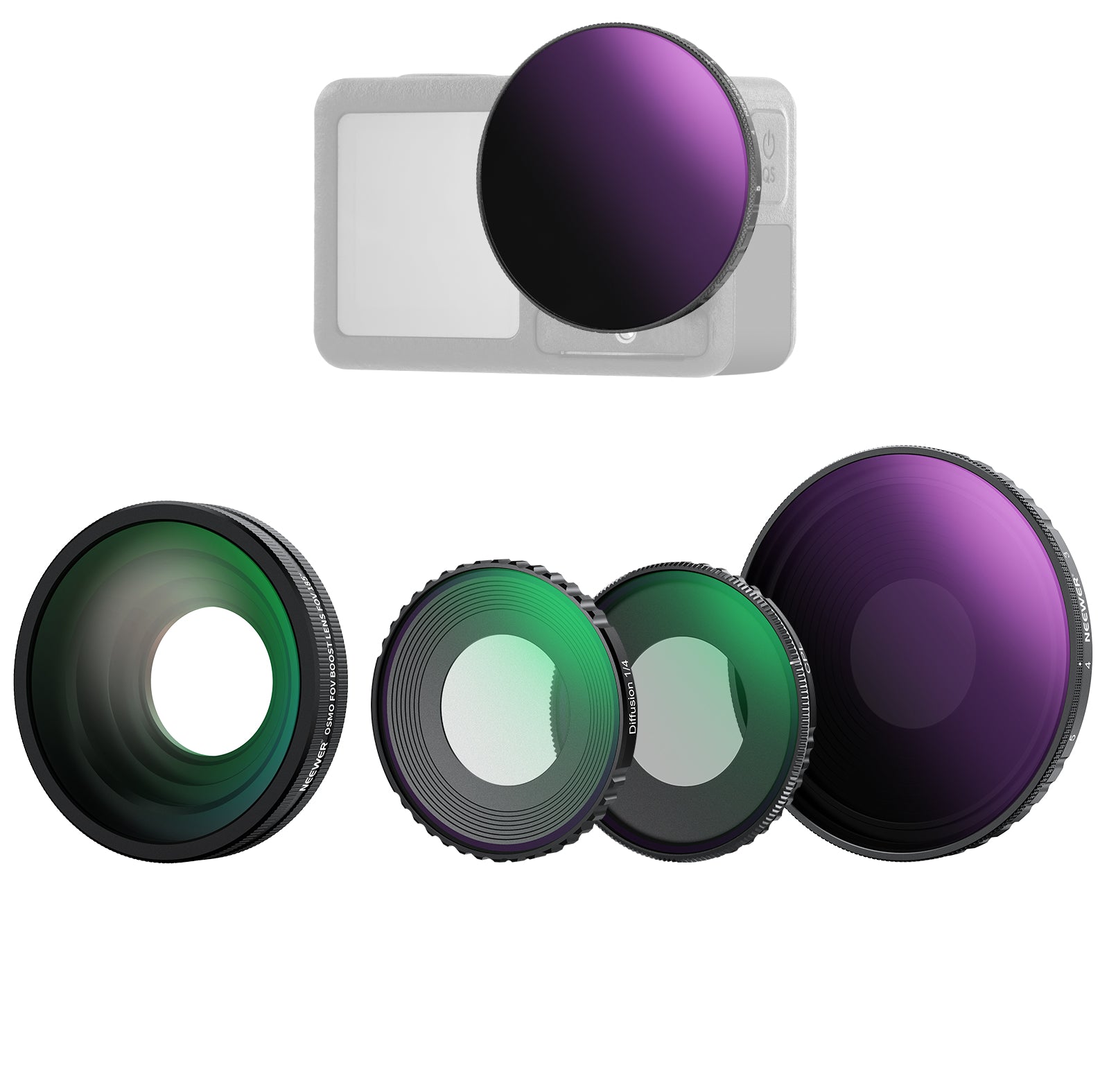 NEEWER Filter Lens Set For DJI Osmo Action 5 Pro/4 - ND/CPL/Black Diffusion Filter+Lens