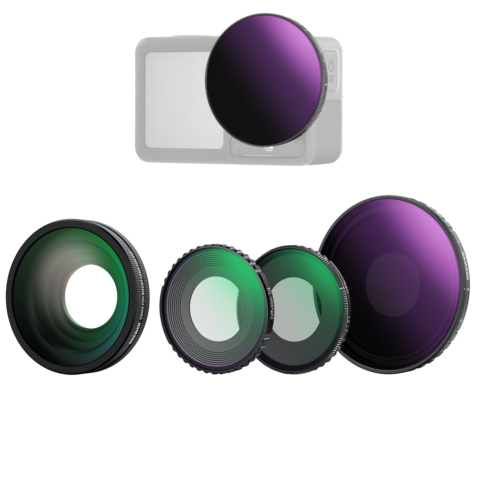 NEEWER Filter Lens Set For DJI Osmo Action 5 Pro/4 - ND/CPL/Black Diffusion Filter+Lens
