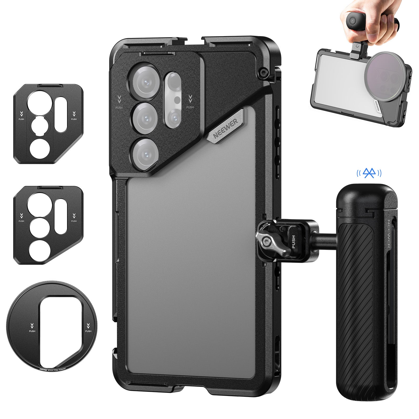 NEEWER PA082 Phone Cage For SAMSUNG S25 Ultra +PA045E Bluetooth Side Handle