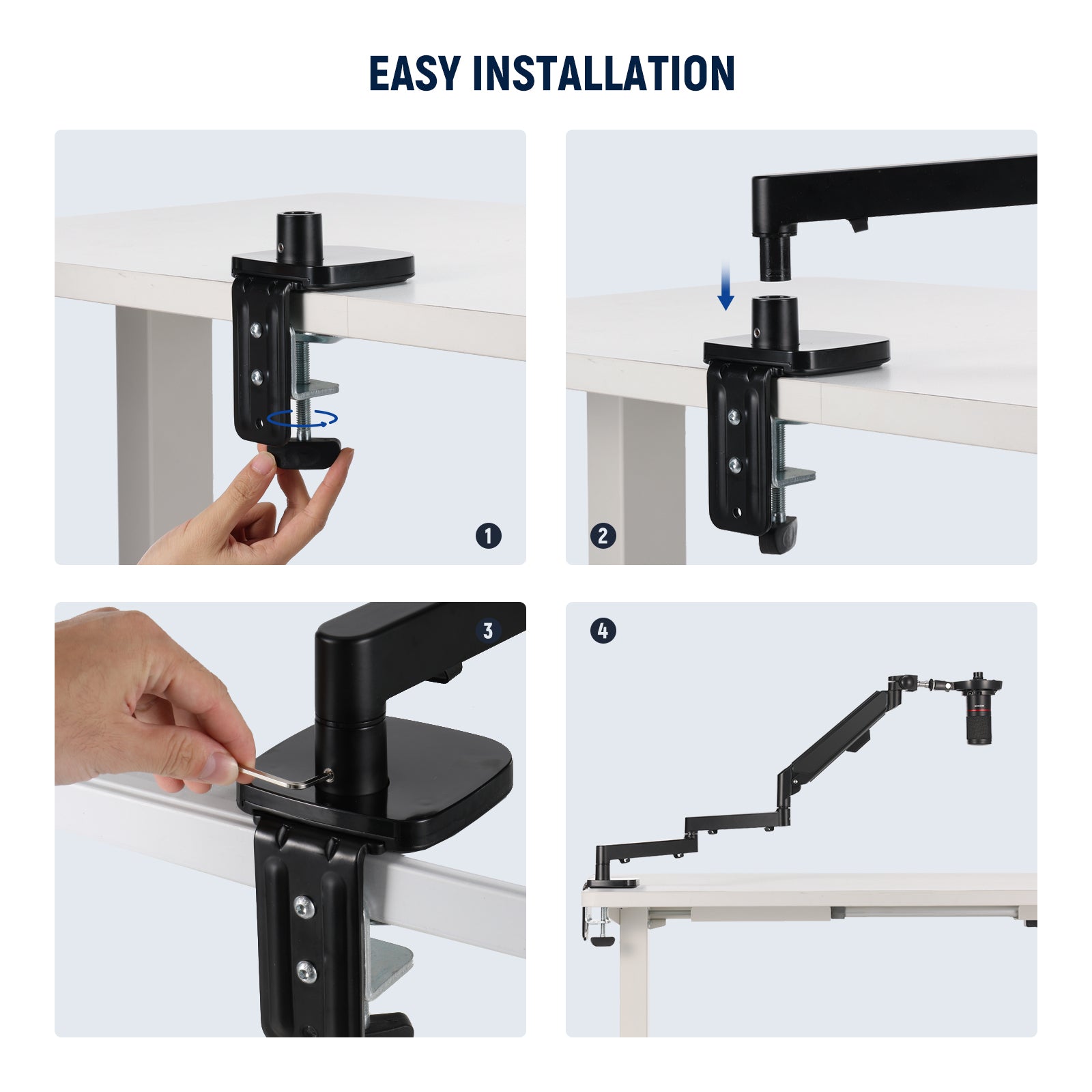 NEEWER MS002 Low Profile Mic Arm Desk Mount is easy to install.