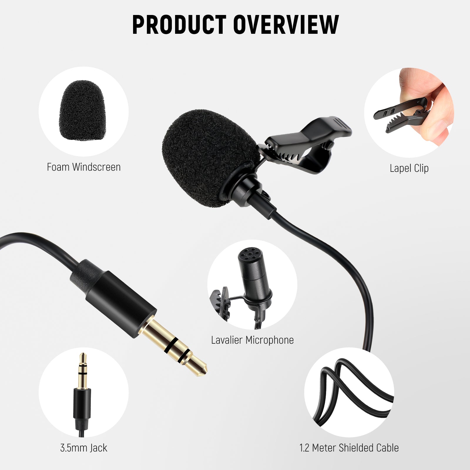 Product overview of the NEEWER CM5 Wired Lavalier Lapel Microphone