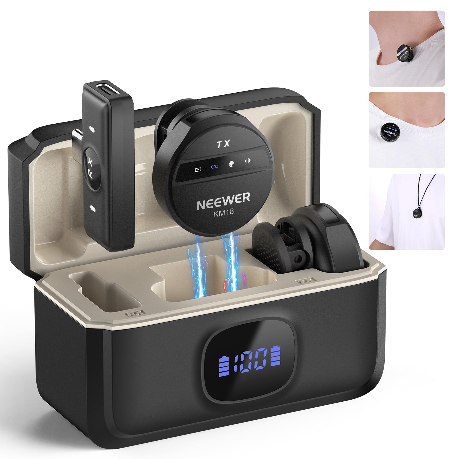 NEEWER KM18 Wireless Button Lavalier Microphone with OTG Adapter Kit