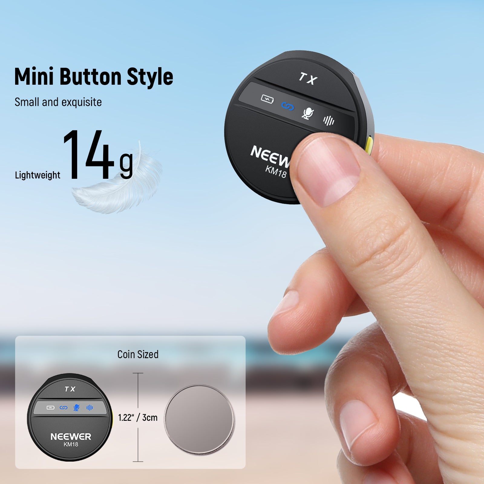 NEEWER KM18 Wireless Lavalier Lapel Mic features mini button style