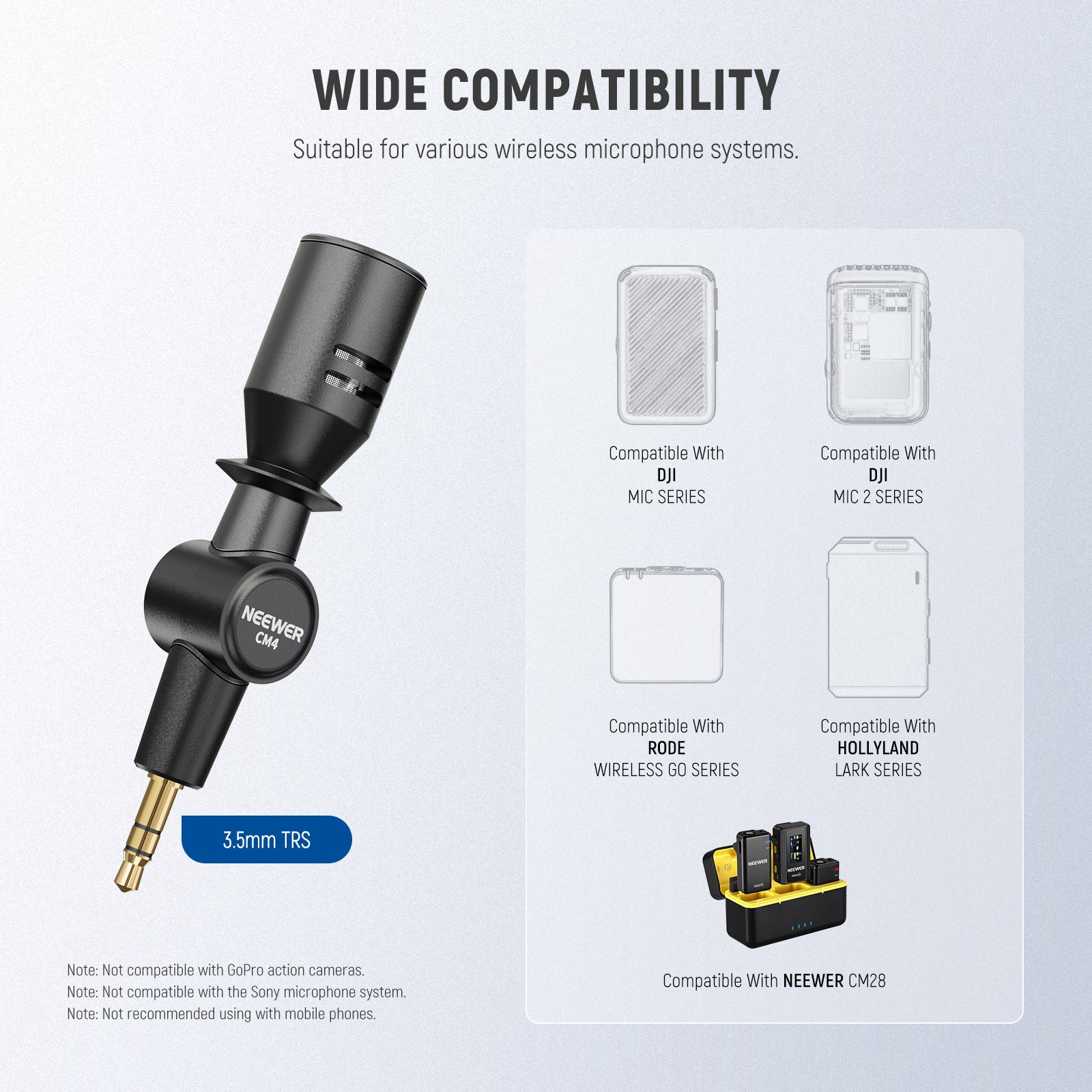 Wide Compatibility of the NEEWER CM4 3.5mm TRS Omnidirectional Mini Microphone