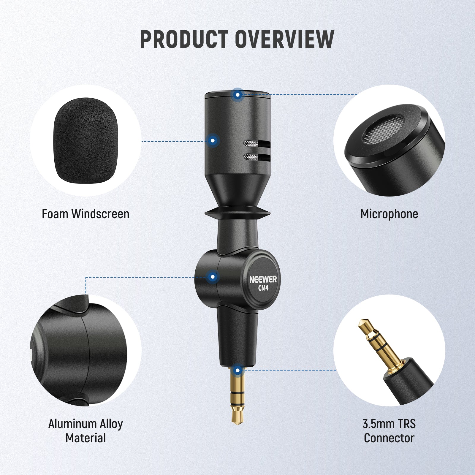 Product deatils of the NEEWER CM4 3.5mm TRS Omnidirectional Mini Microphone
