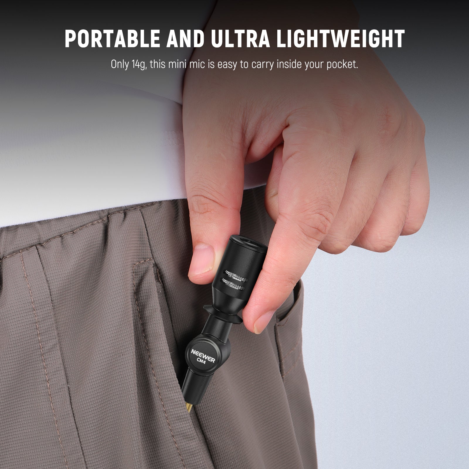 Weighing only 0.5oz/14g, this tiny microphone is lightweight and portable.