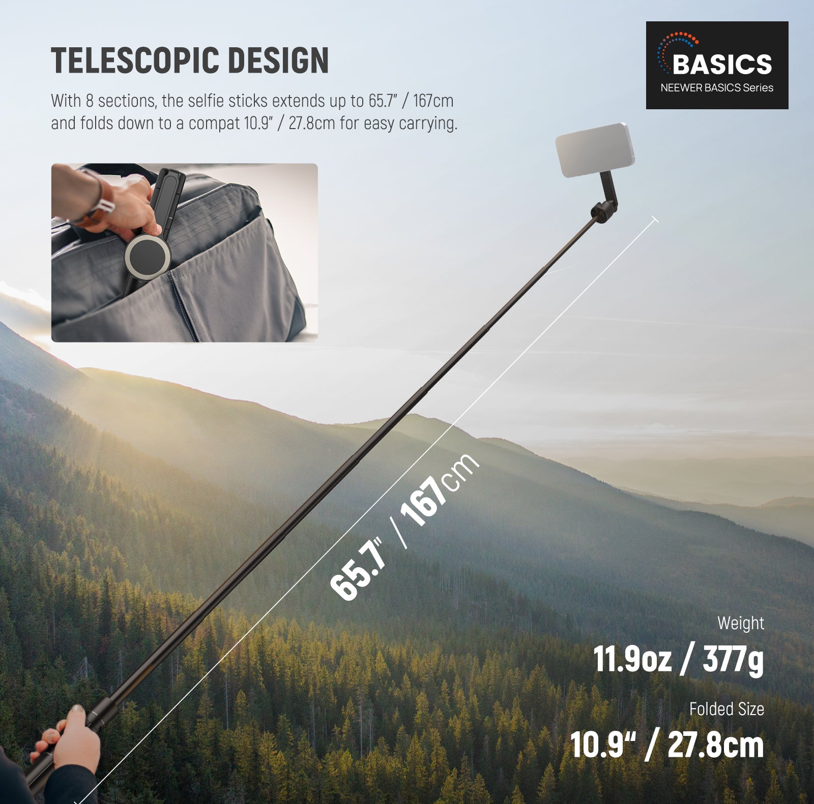 This 8 section telescopic phone selfie tripod with phone holder attachment adjusts up to 5.48ft