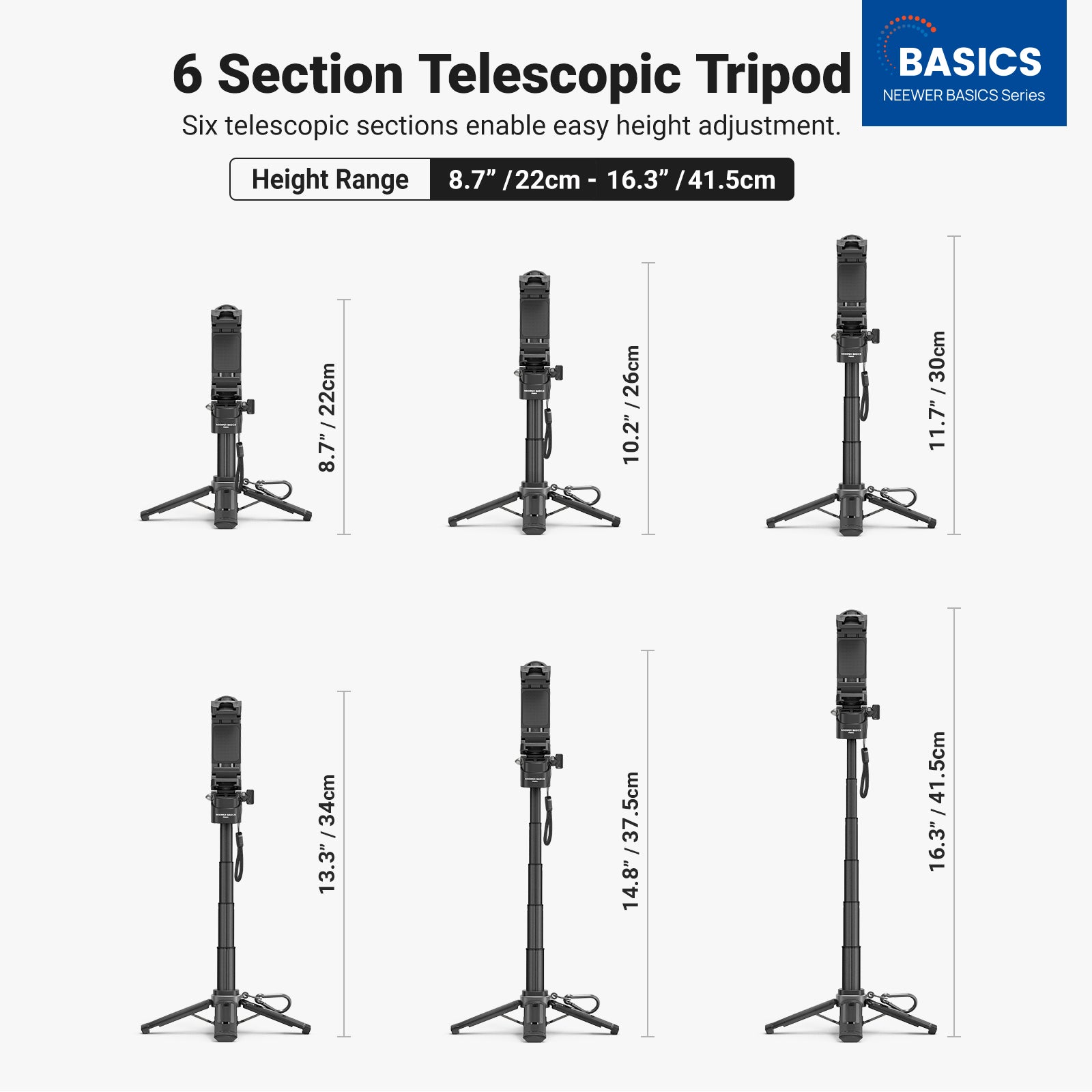 6 section telescopic tripod