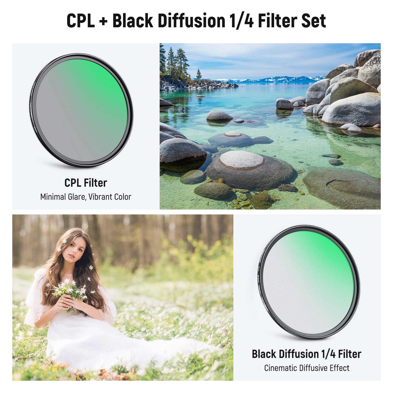 This set includes a CPL and a black diffusion 1/4 filter.