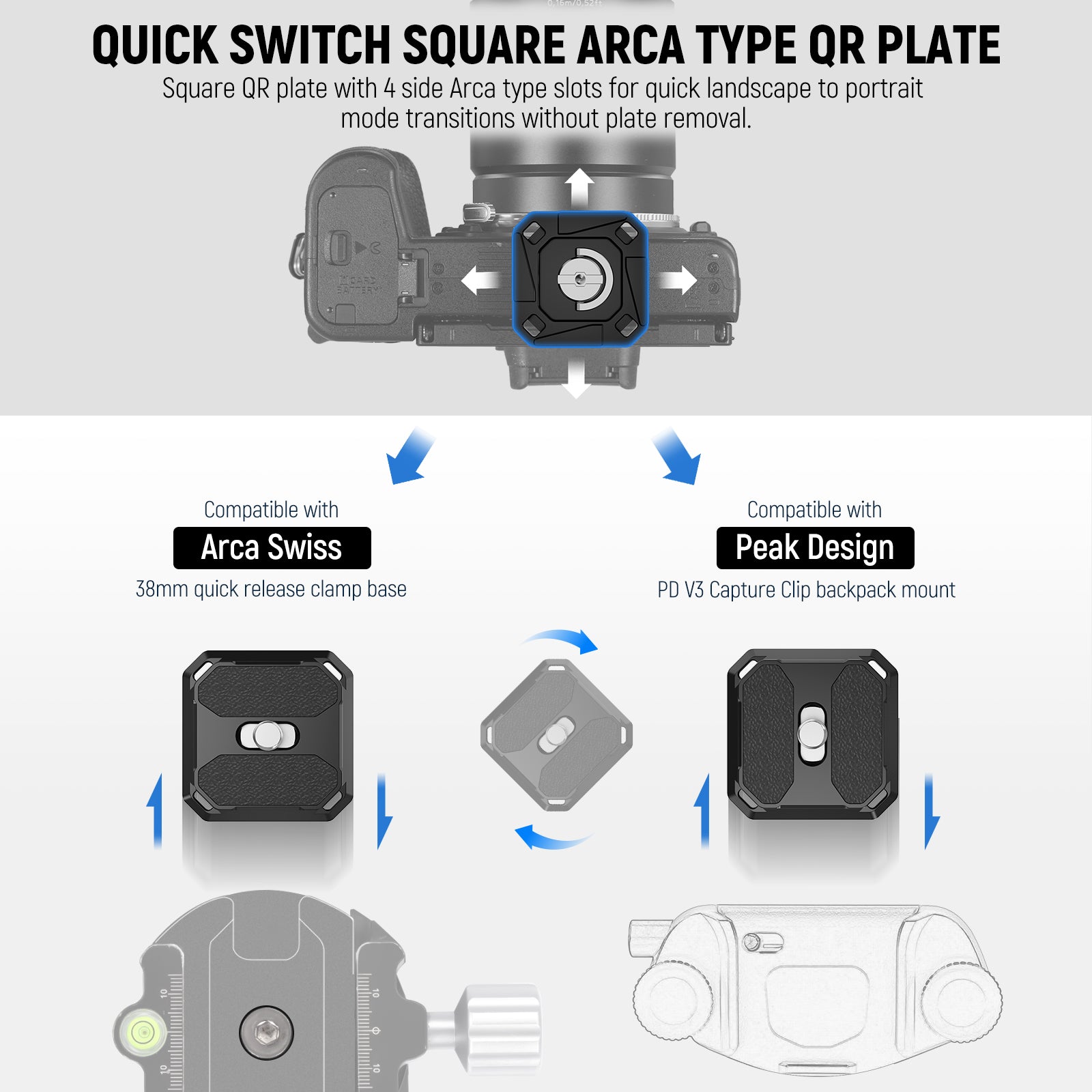 this square QR plate enables hassle free installment from any directions
