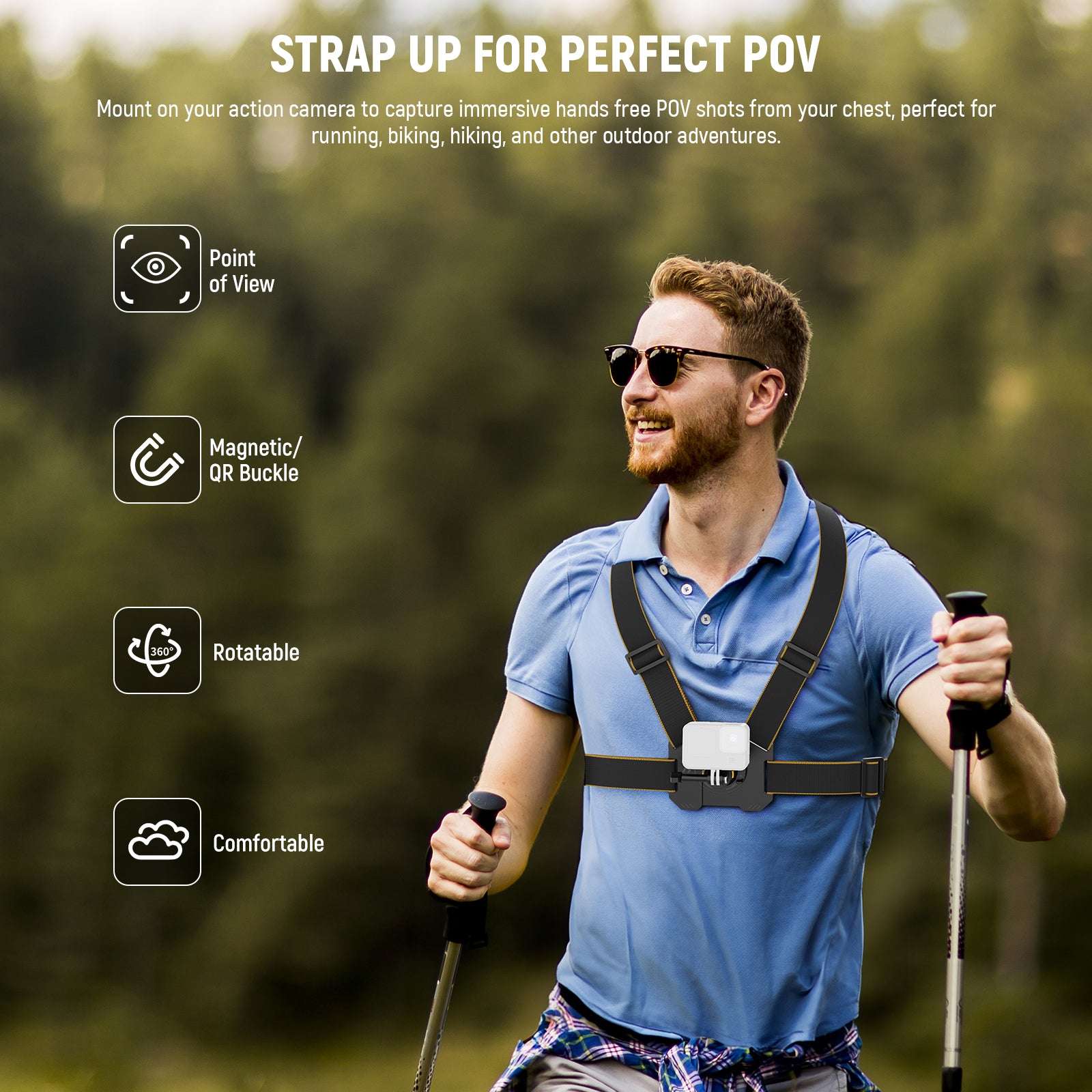 NEEWER GP25 Action Camera Chest Strap Mount is perfect for POV shooting.