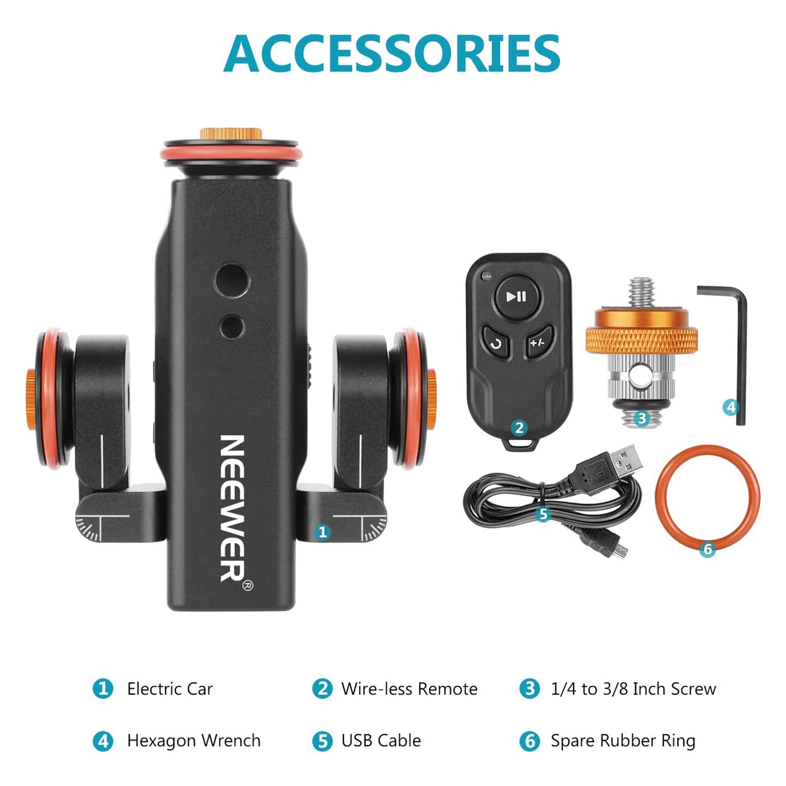 Accessories of the NEEWER DL100 3-Wheels Track Rail Slider Dolly